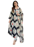 Women's Heavy cotton Floral Printed Round Neck Kurti with Pants and Dupatta Set(Black)