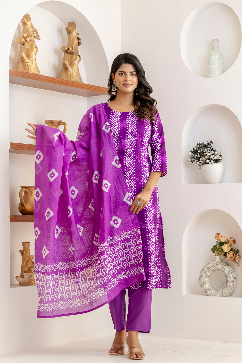 Tie Die Premium cotton Printed Kurti Pant Dupatta Set