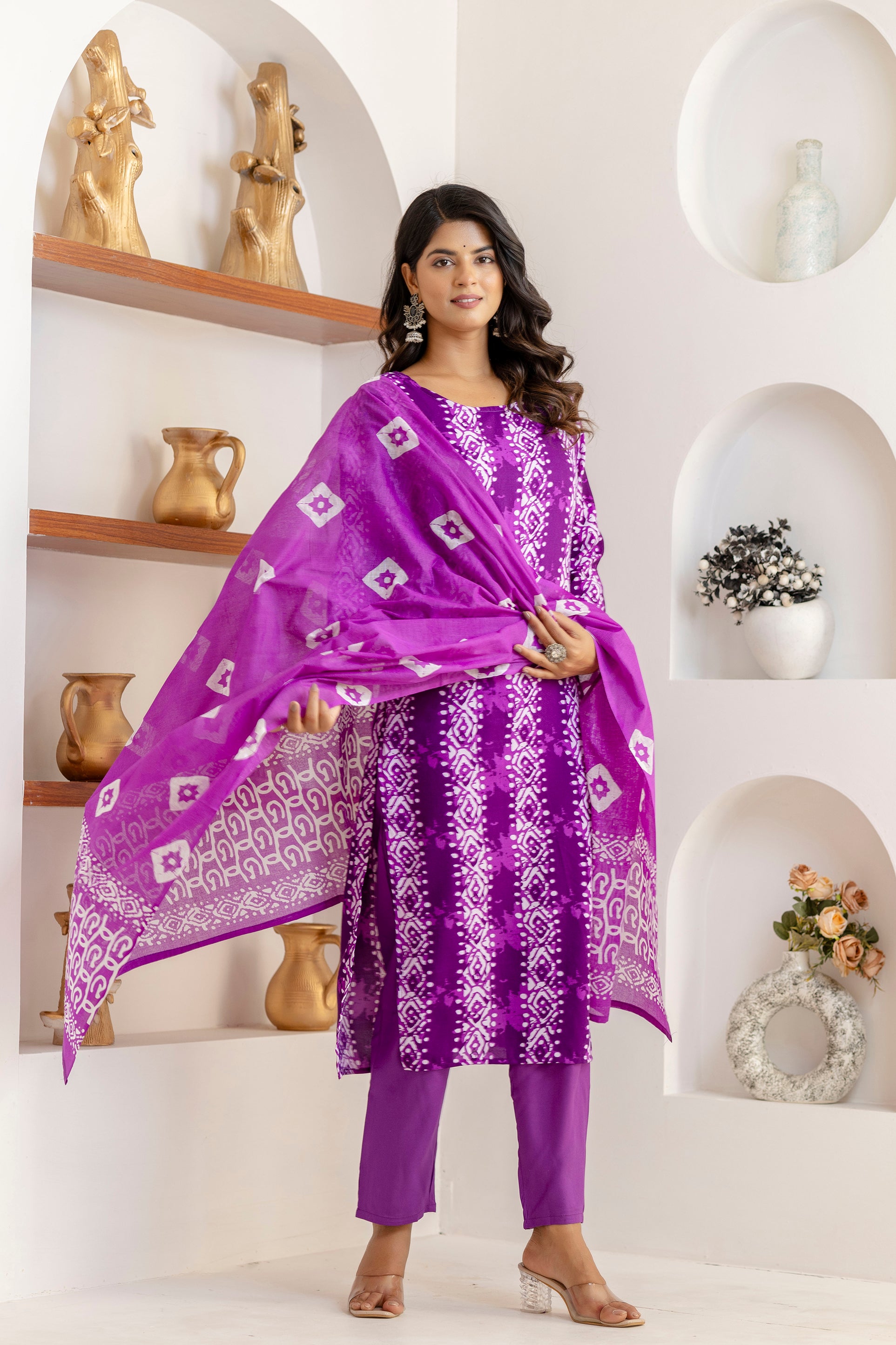 Tie Die Premium cotton Printed Kurti Pant Dupatta Set