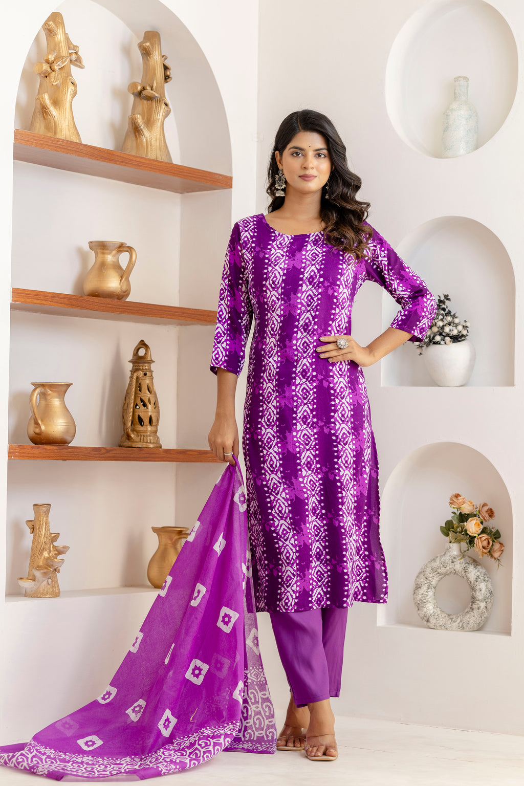 Tie Die Premium cotton Printed Kurti Pant Dupatta Set