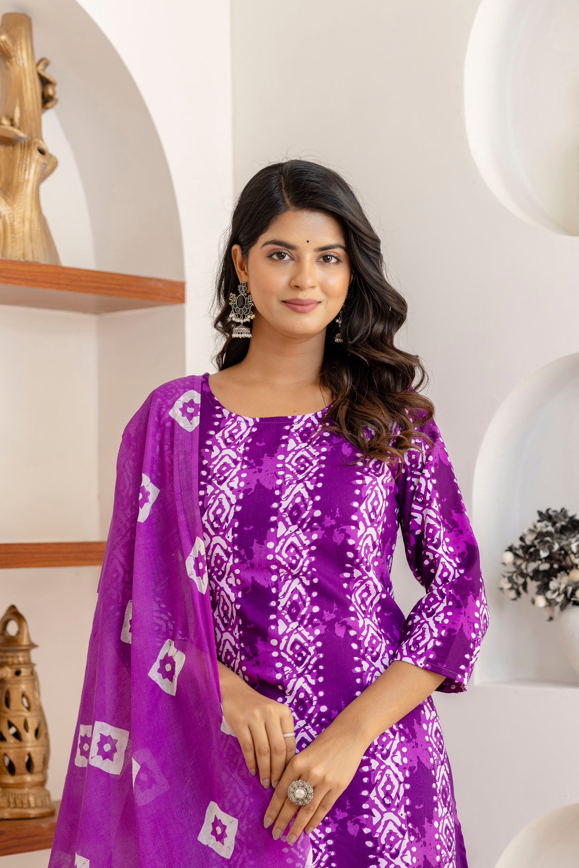 Tie Die Premium cotton Printed Kurti Pant Dupatta Set