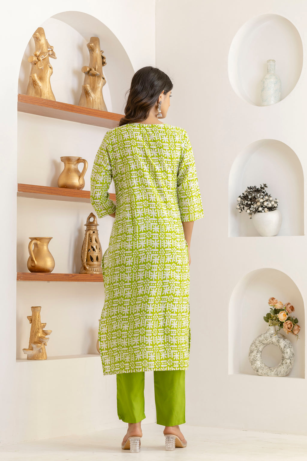 Light Green Tie Premium cotton Printed Kurti Pant Dupatta Set