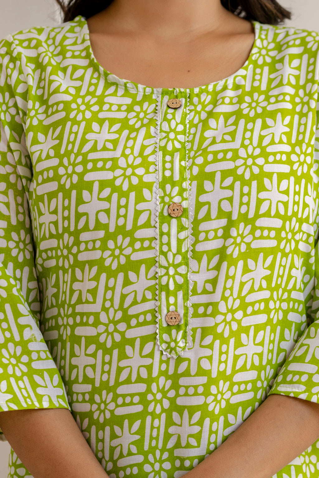 Light Green Tie Premium cotton Printed Kurti Pant Dupatta Set