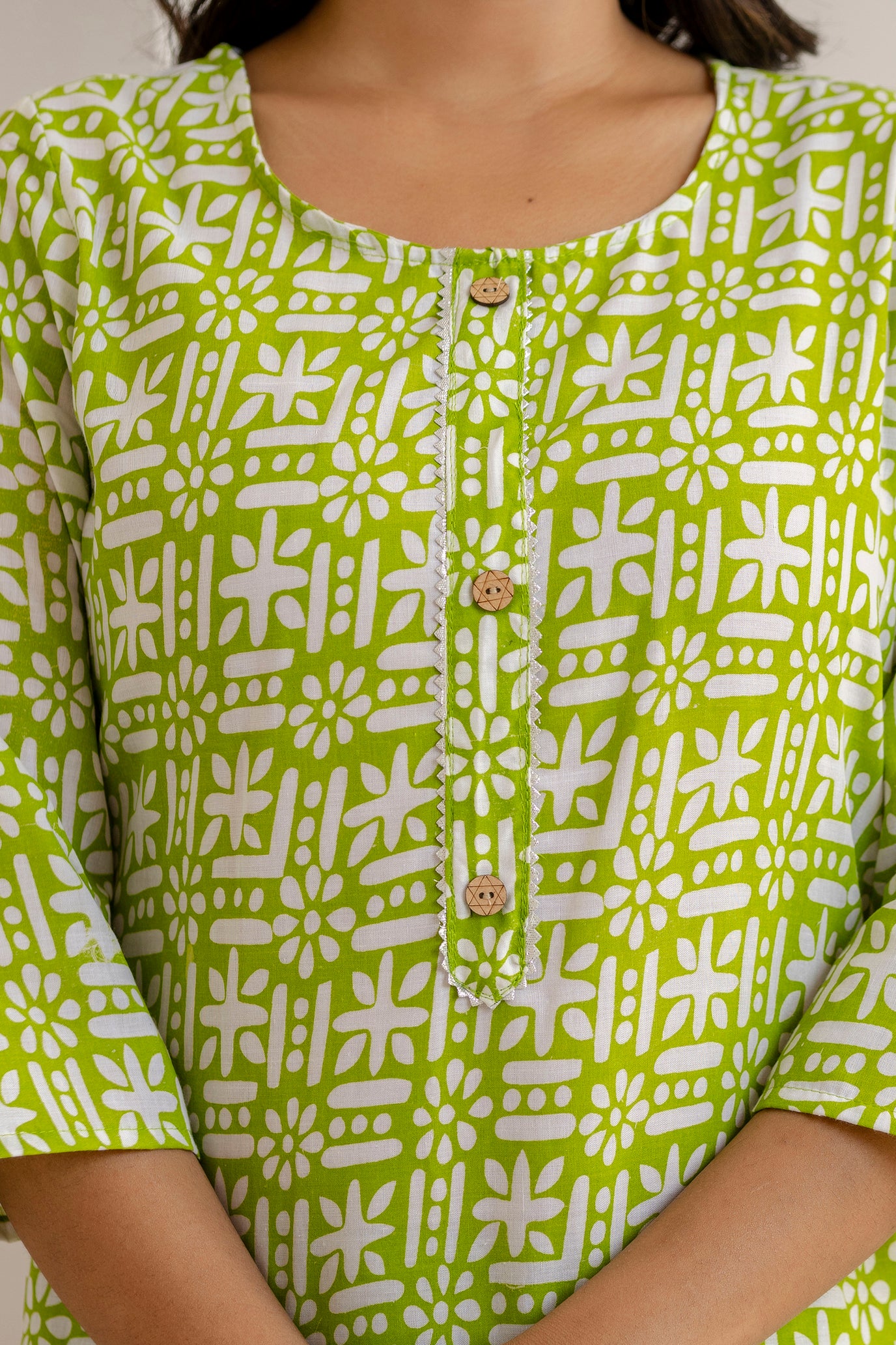 Light Green Tie Premium cotton Printed Kurti Pant Dupatta Set