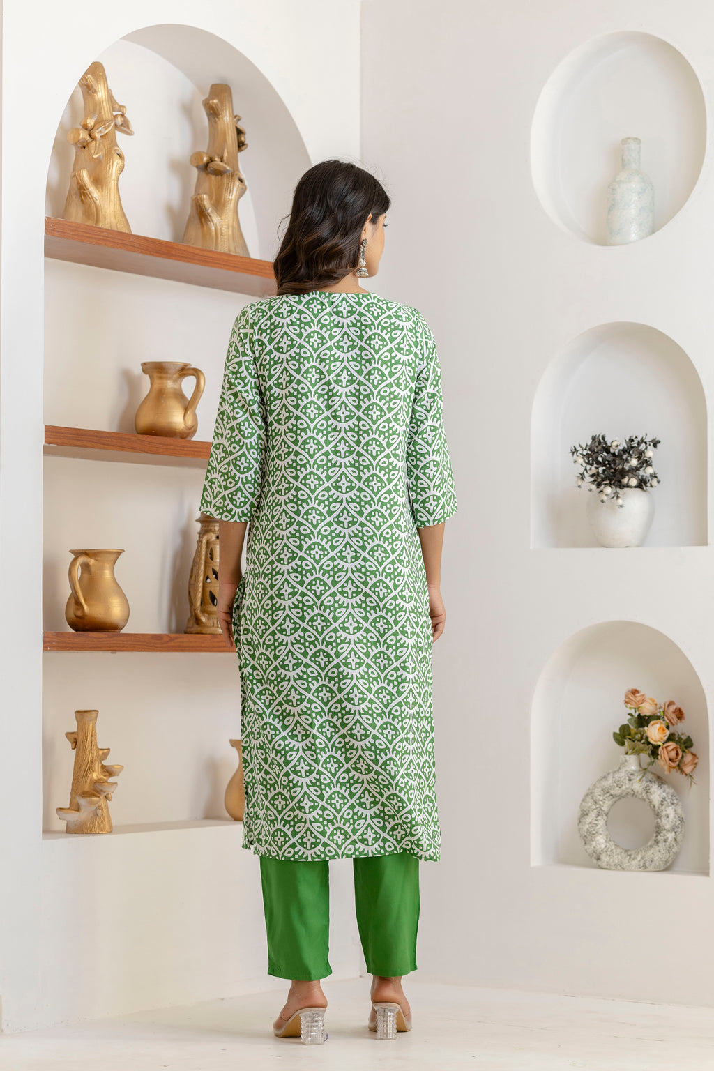 Green Tie Premium cotton Printed Kurti Pant Dupatta Set