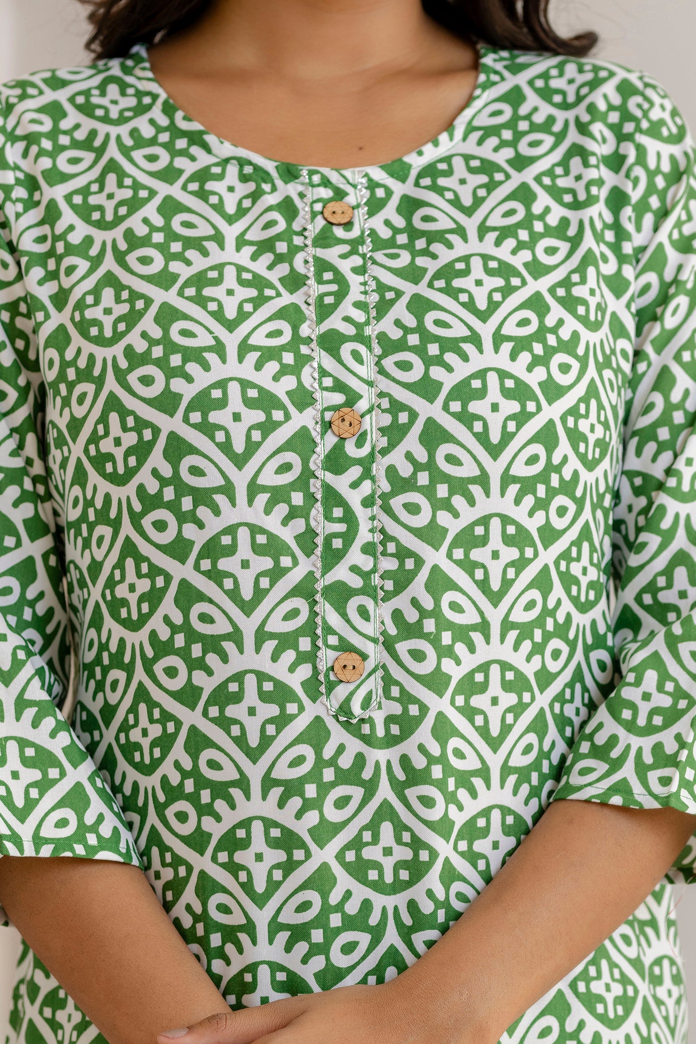 Green Tie Premium cotton Printed Kurti Pant Dupatta Set