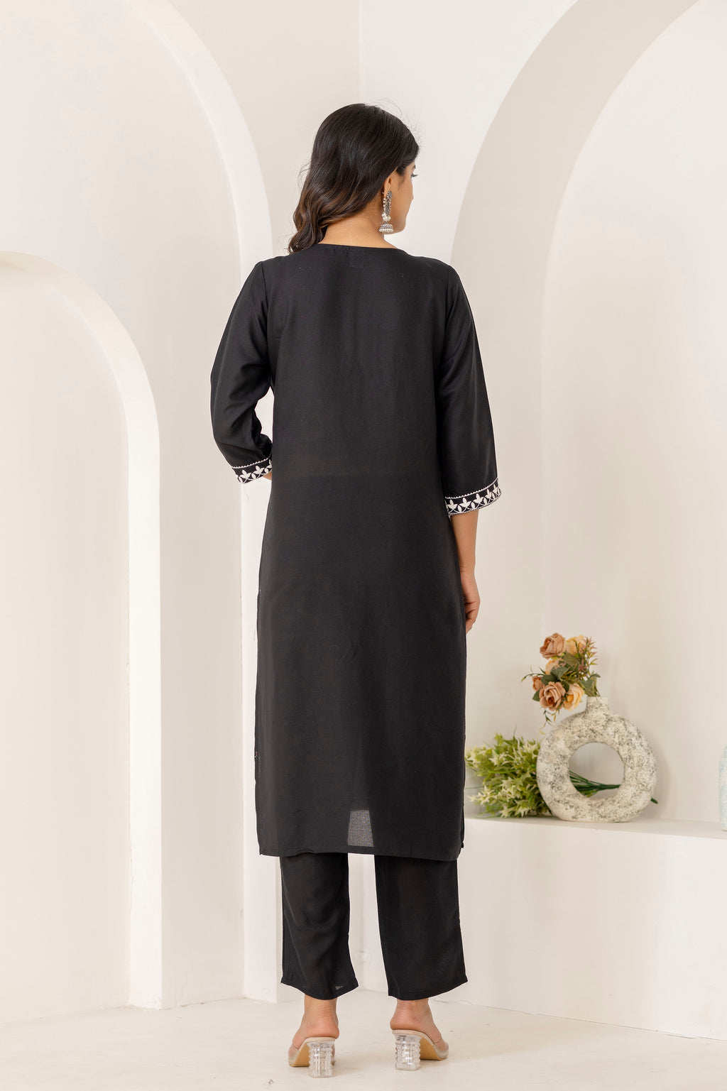 Black Embroidery Premium cotton Kurti Pant Dupatta Set