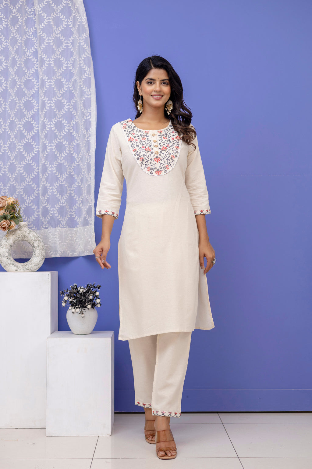 Khaddi Cotton Kurti Pant Dupatta Set (Plus Sizes Available)