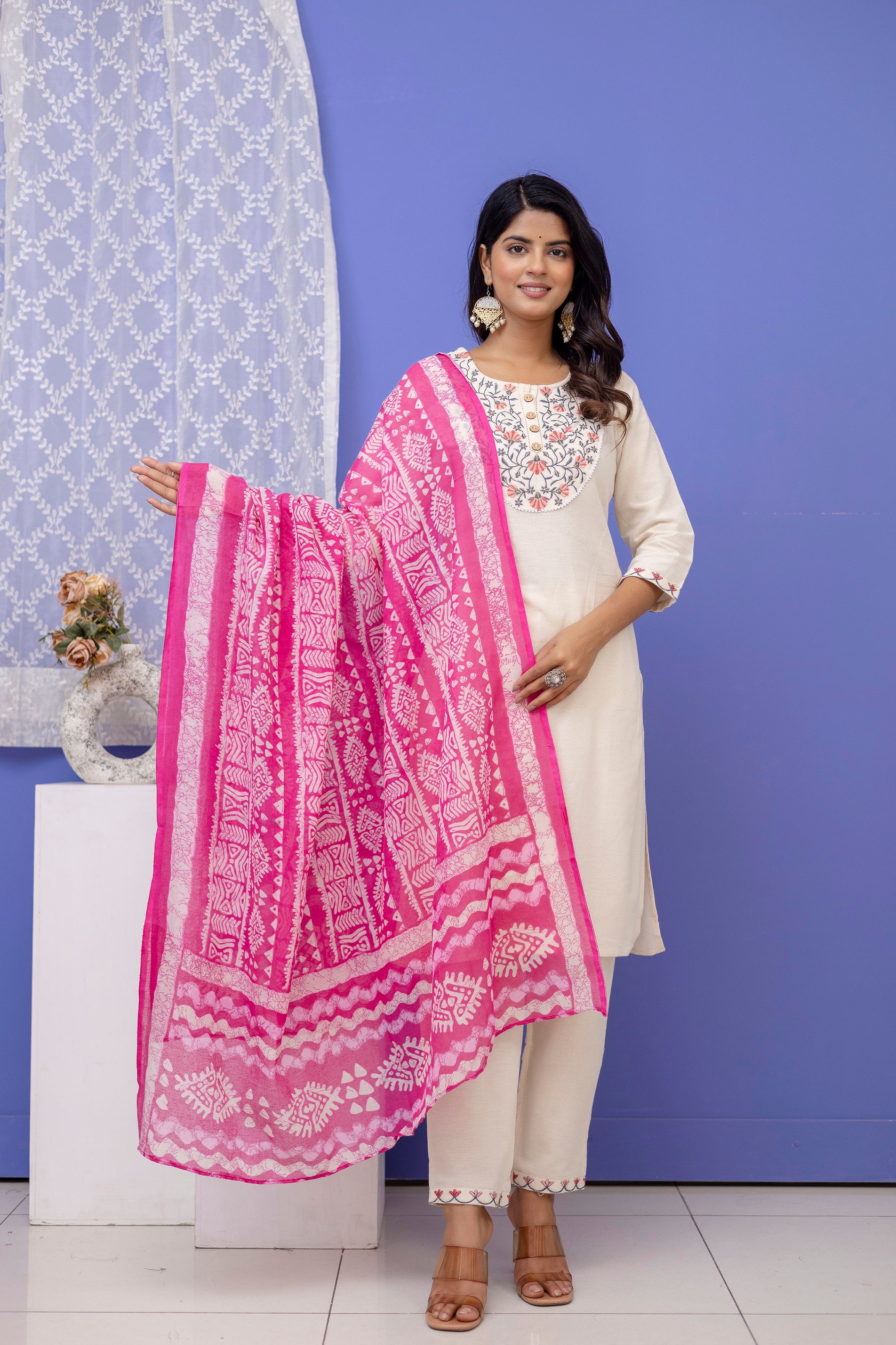 Khaddi Cotton Kurti Pant Dupatta Set (Plus Sizes Available)