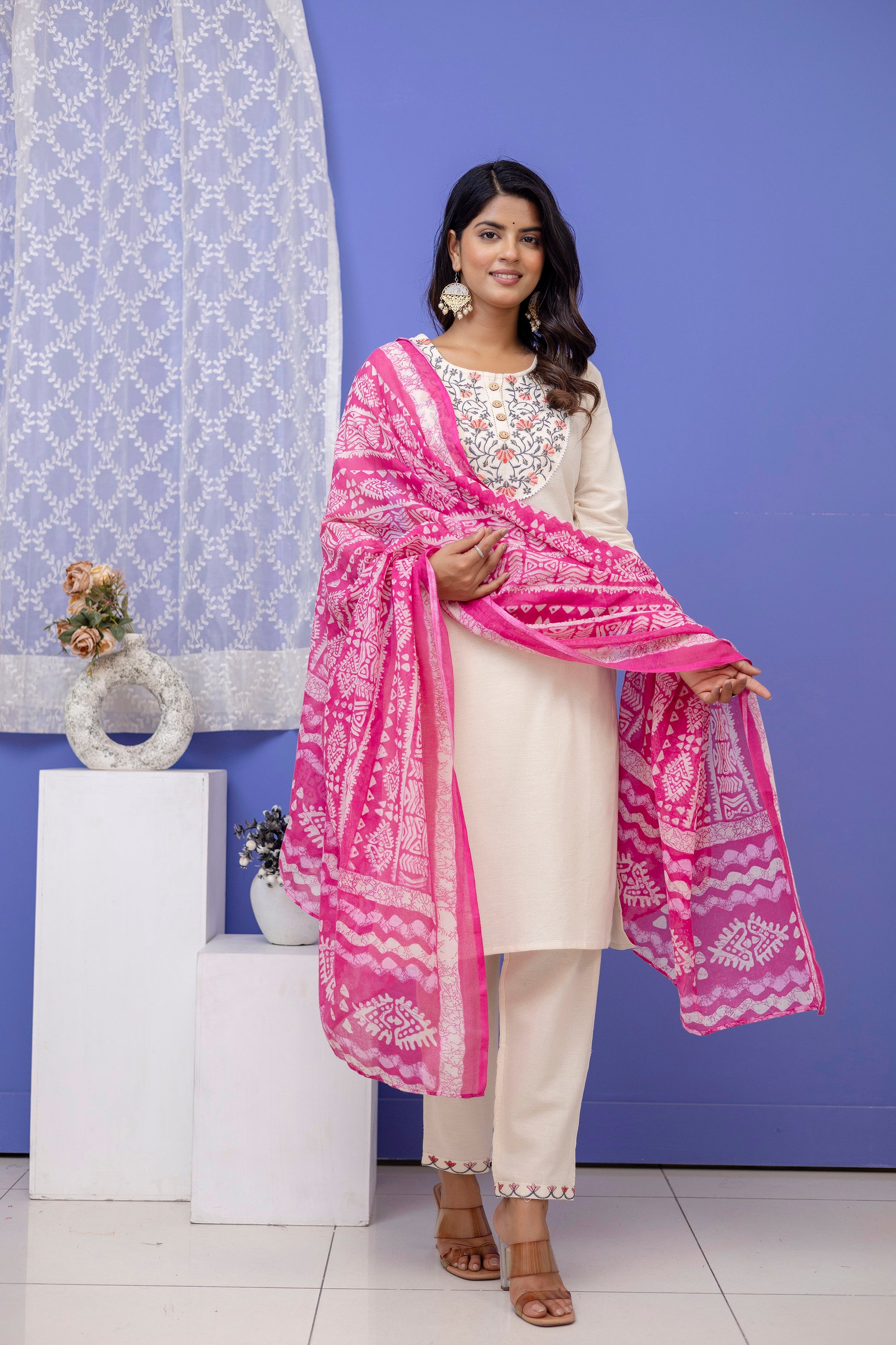 Khaddi Cotton Kurti Pant Dupatta Set (Plus Sizes Available)