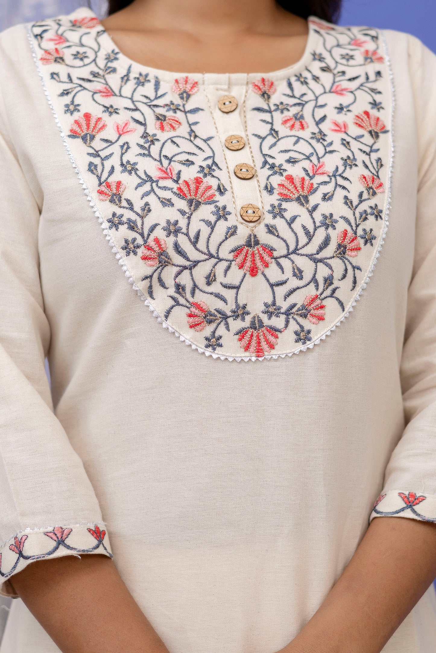 Khaddi Cotton Kurti Pant Dupatta Set (Plus Sizes Available)