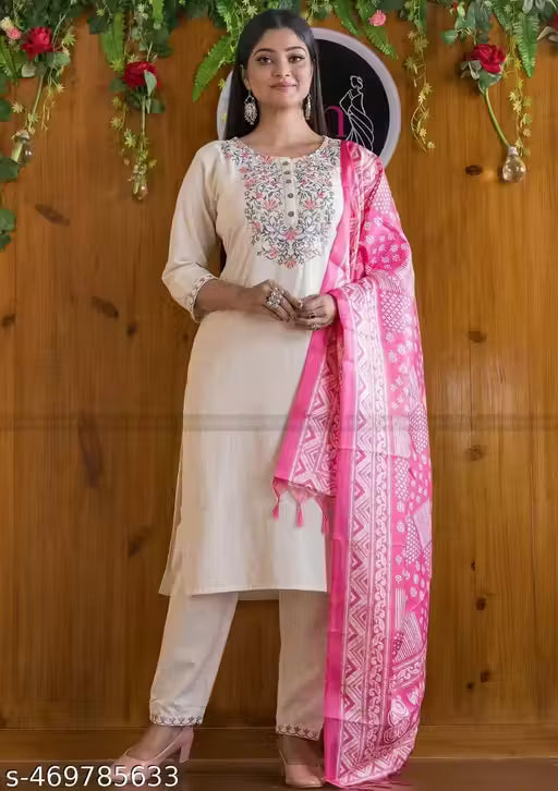 Khaddi Cotton Kurti Pant Dupatta Set