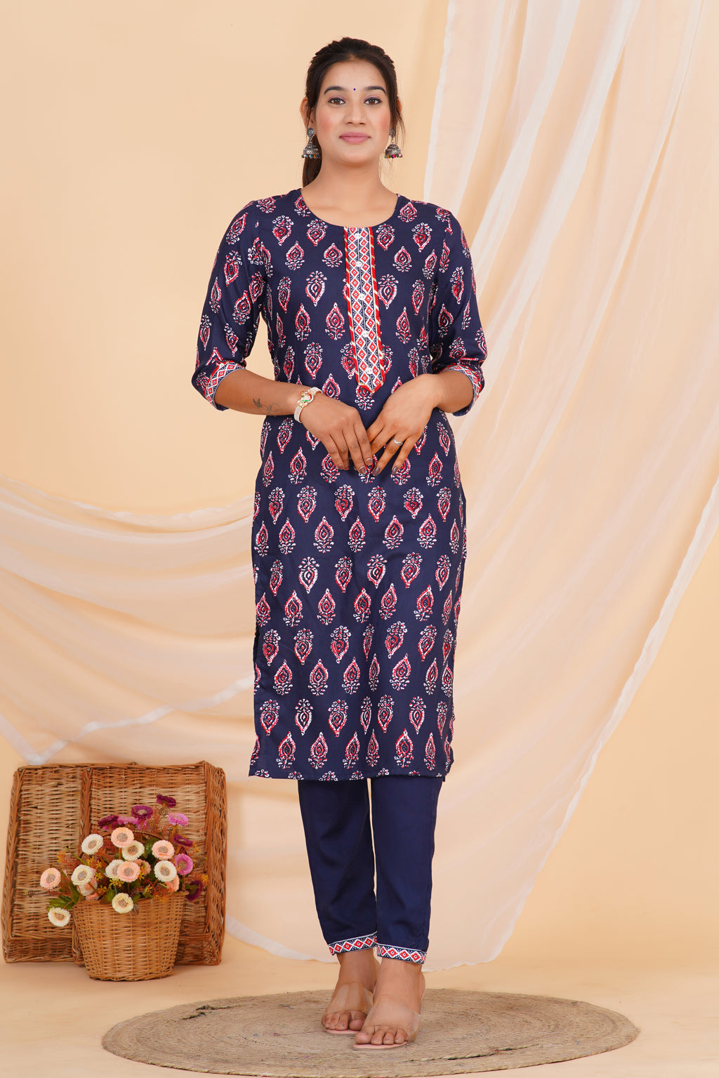 Blue Tie Premium cotton Printed Kurti Pant Dupatta Set