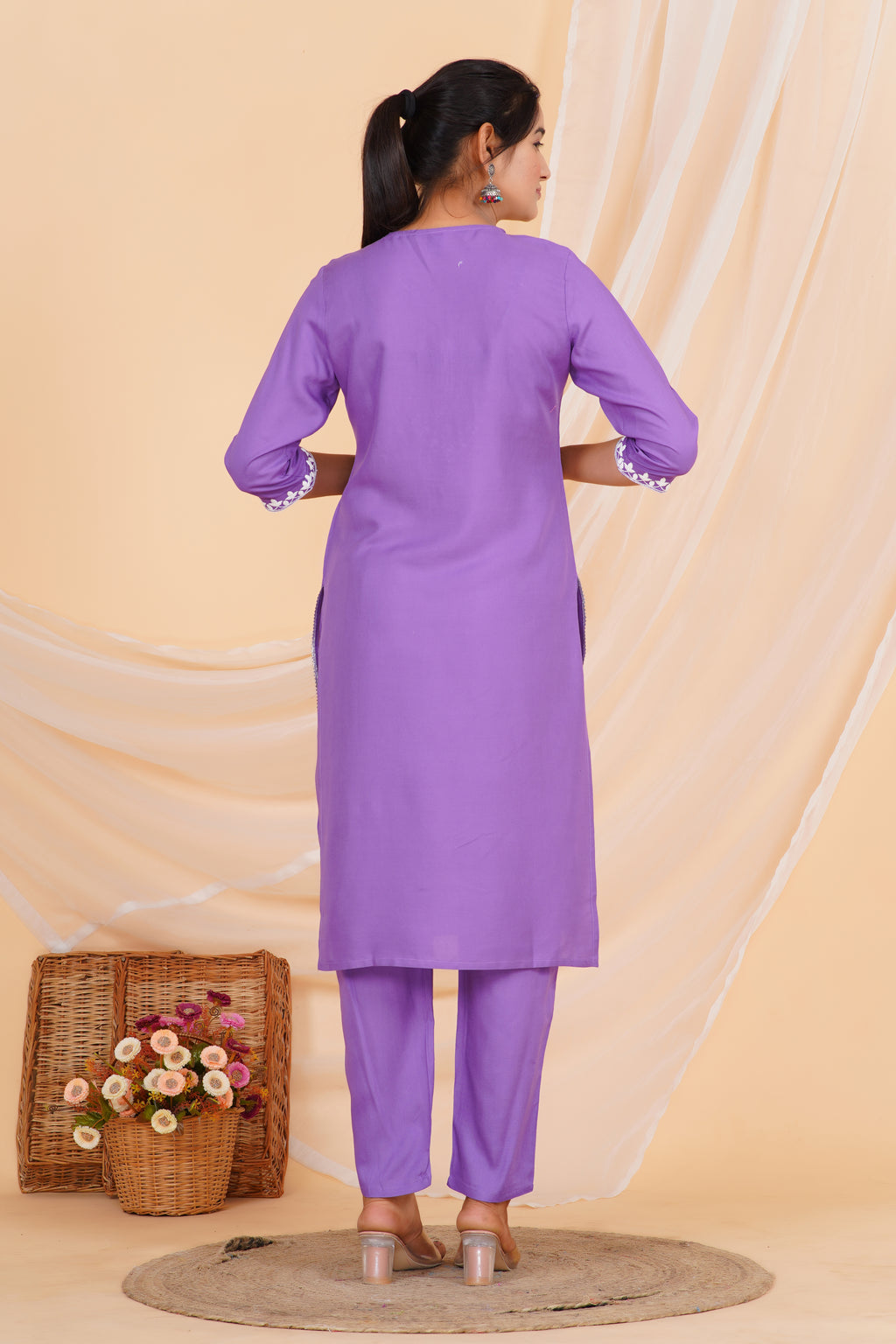 Lavender Premium cotton Printed Kurti Pant Dupatta Set