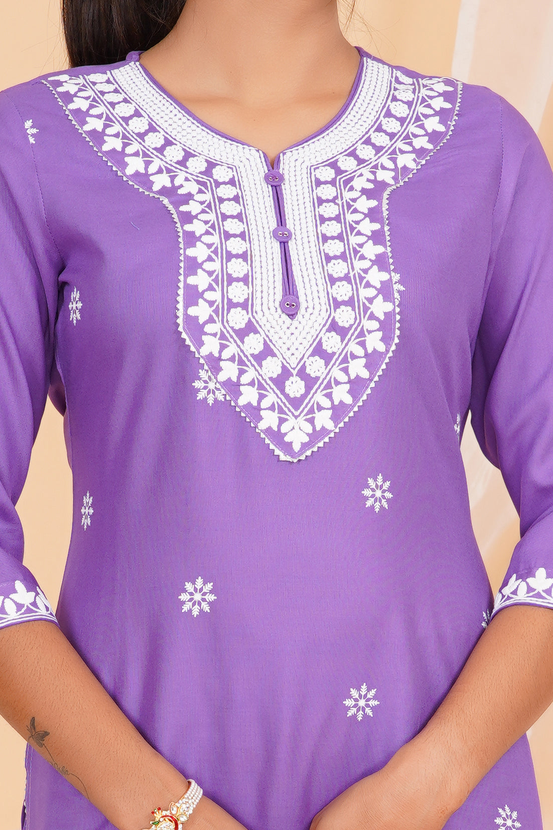 Lavender Premium cotton Printed Kurti Pant Dupatta Set