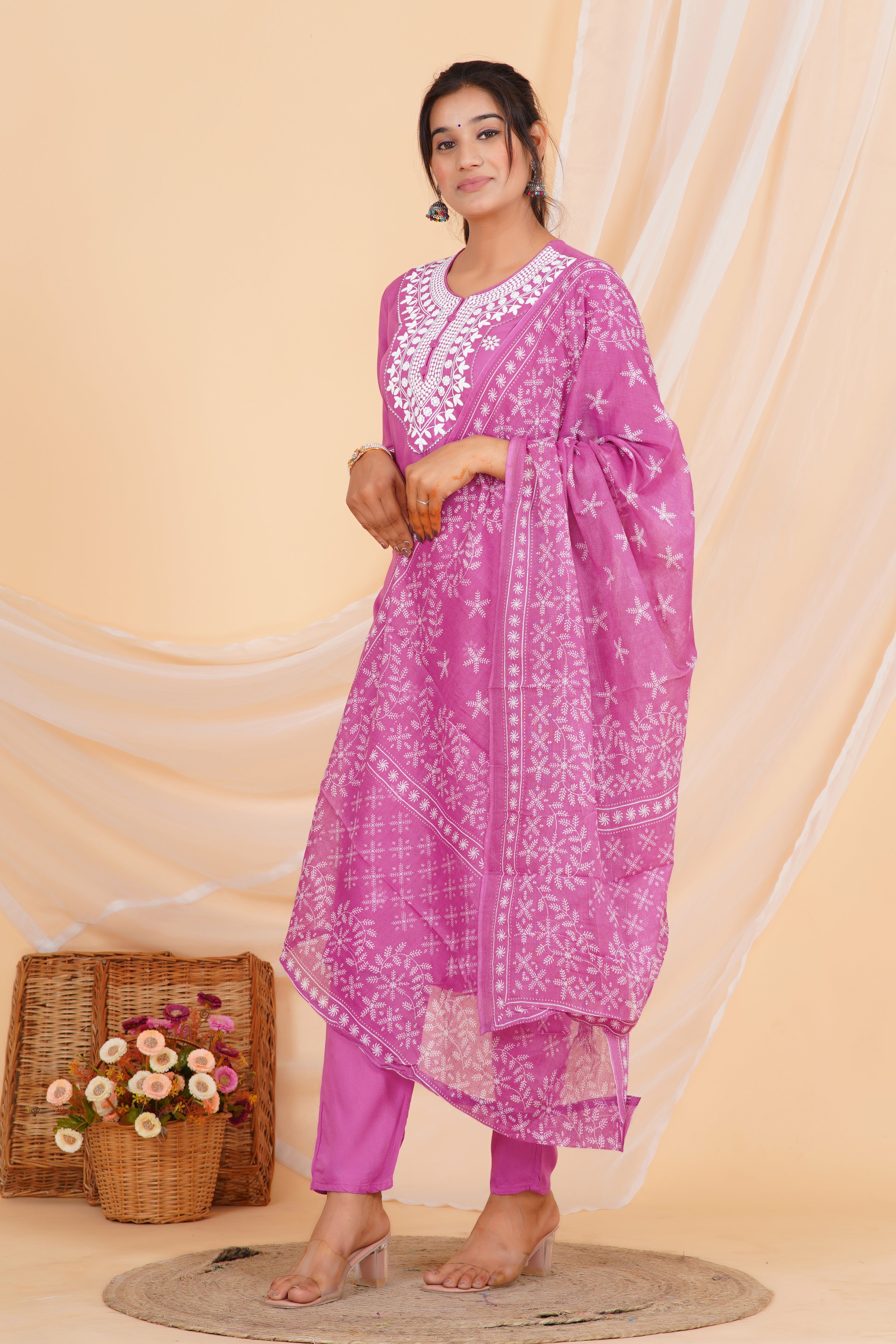 Icecle Premium cotton Printed Kurti Pant Dupatta Set