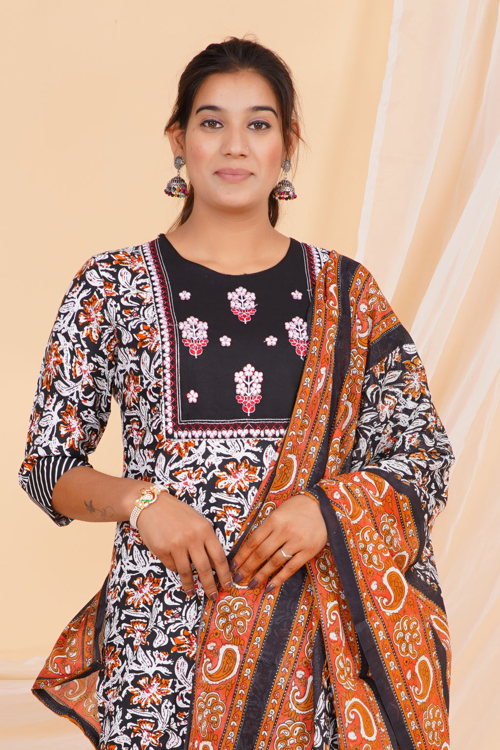 Kalamkari Premium cotton Printed Kurti Pant Dupatta Set