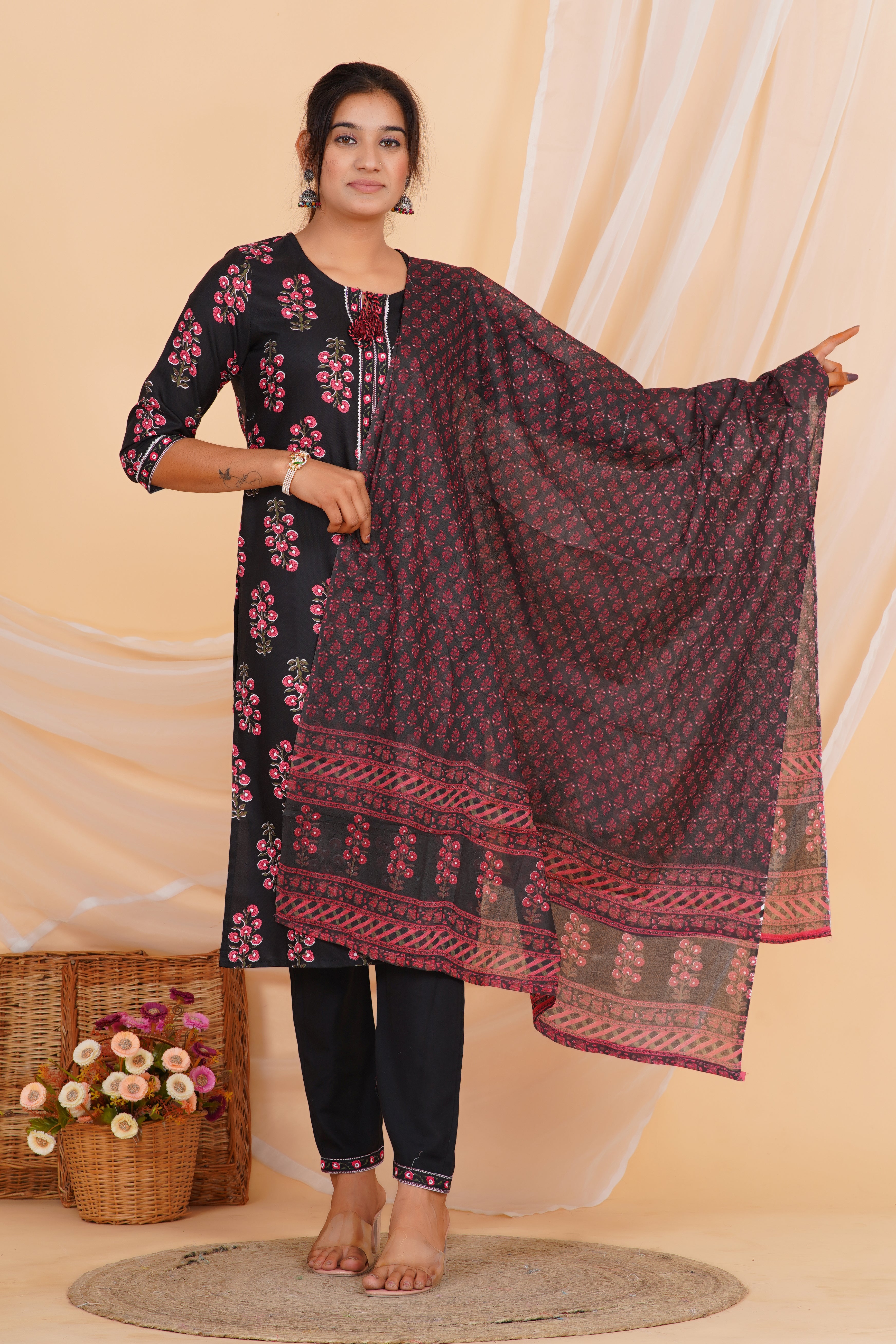 Angoor Premium Viscose cotton Kurti Pant Dupatta Set