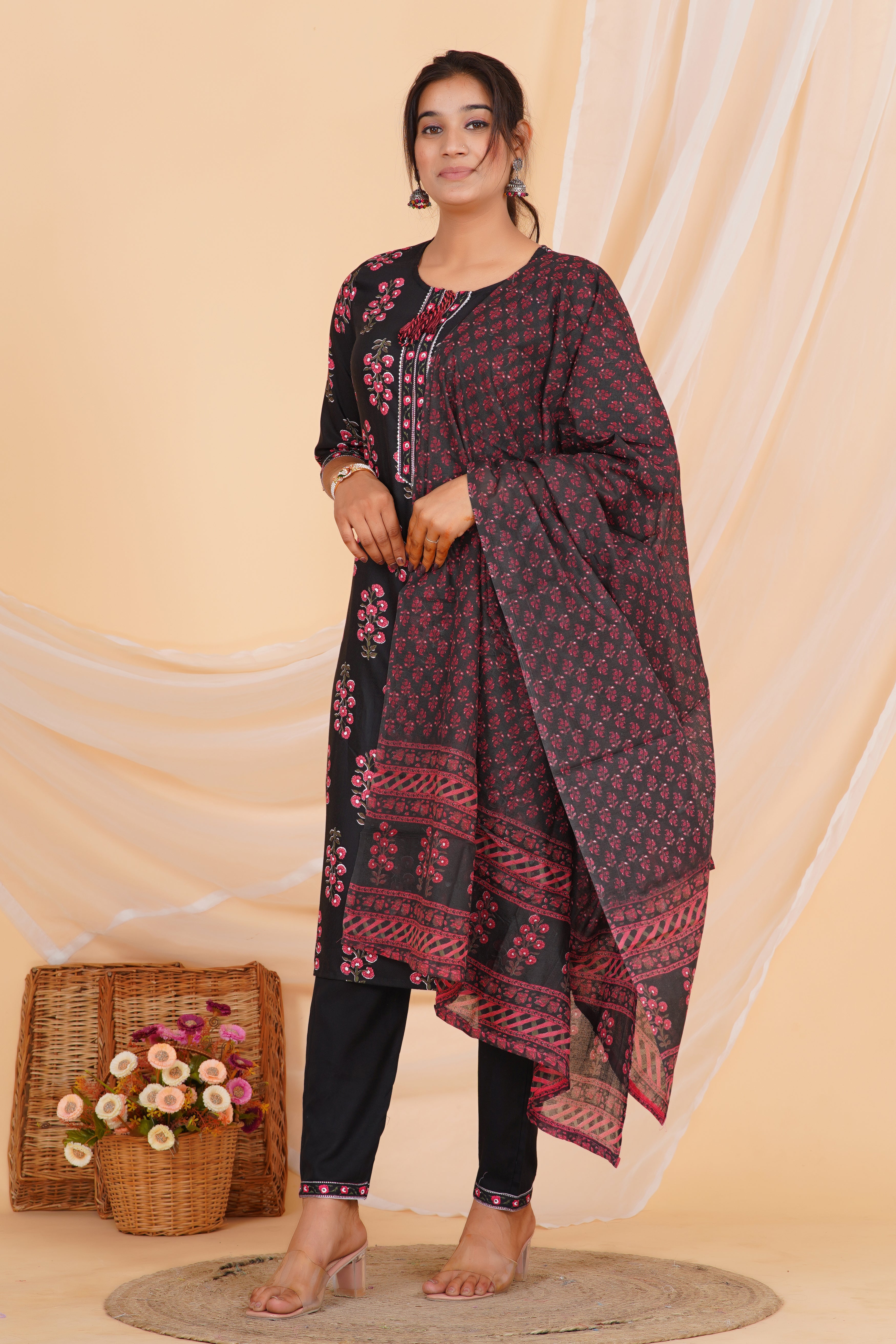 Angoor Premium Viscose cotton Kurti Pant Dupatta Set