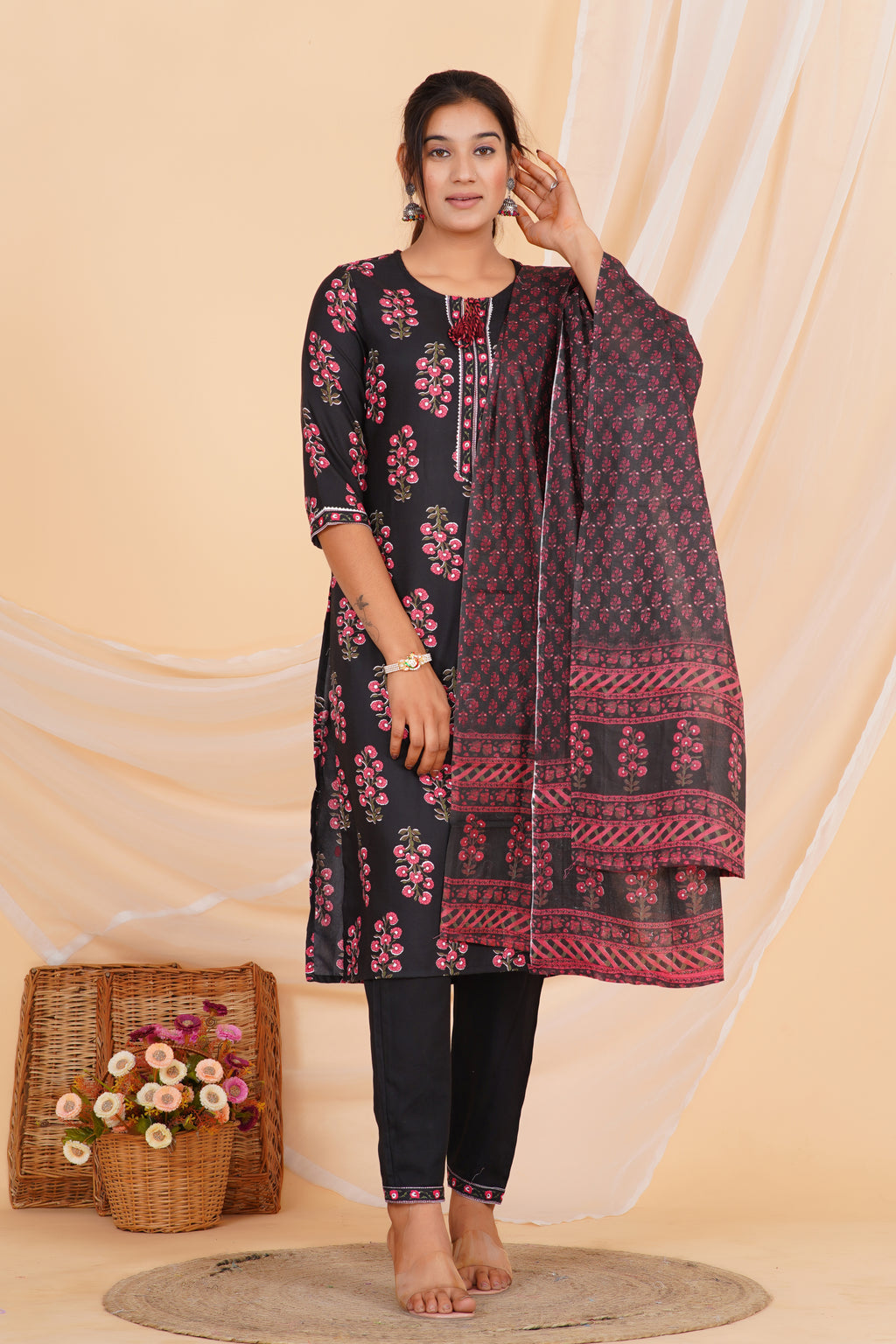 Angoor Premium Viscose cotton Kurti Pant Dupatta Set