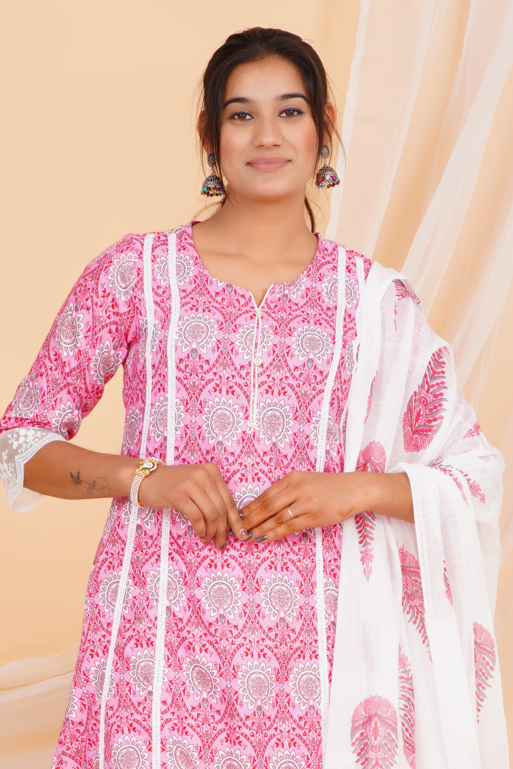 Nelace Premium cotton Printed Kurti Pant Dupatta Set