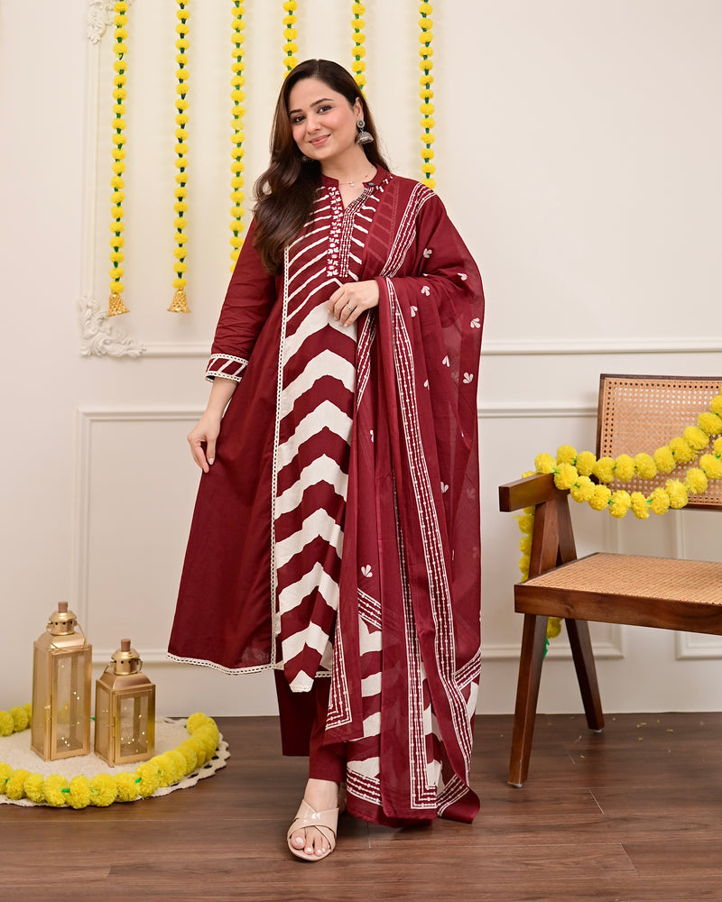 Premium Cotton A-Line Suit Set | Embroidered Elegance with Dupatta