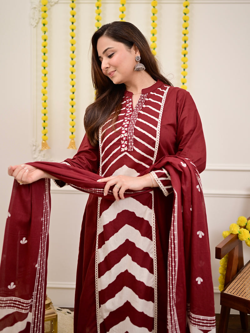 Premium Cotton A-Line Suit Set | Embroidered Elegance with Dupatta