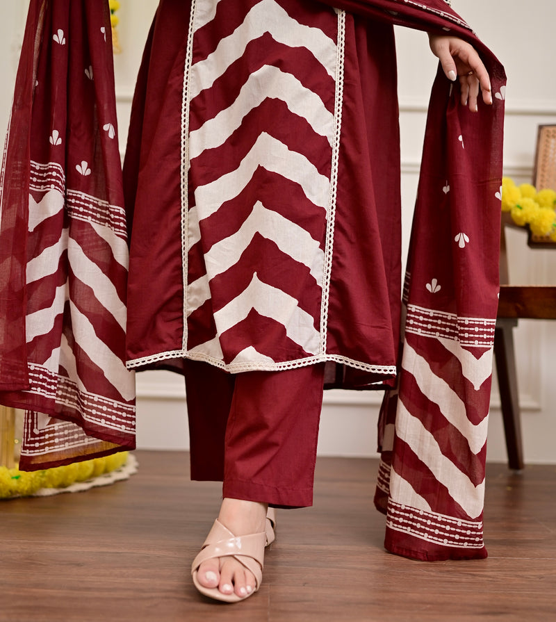 Premium Cotton A-Line Suit Set | Embroidered Elegance with Dupatta