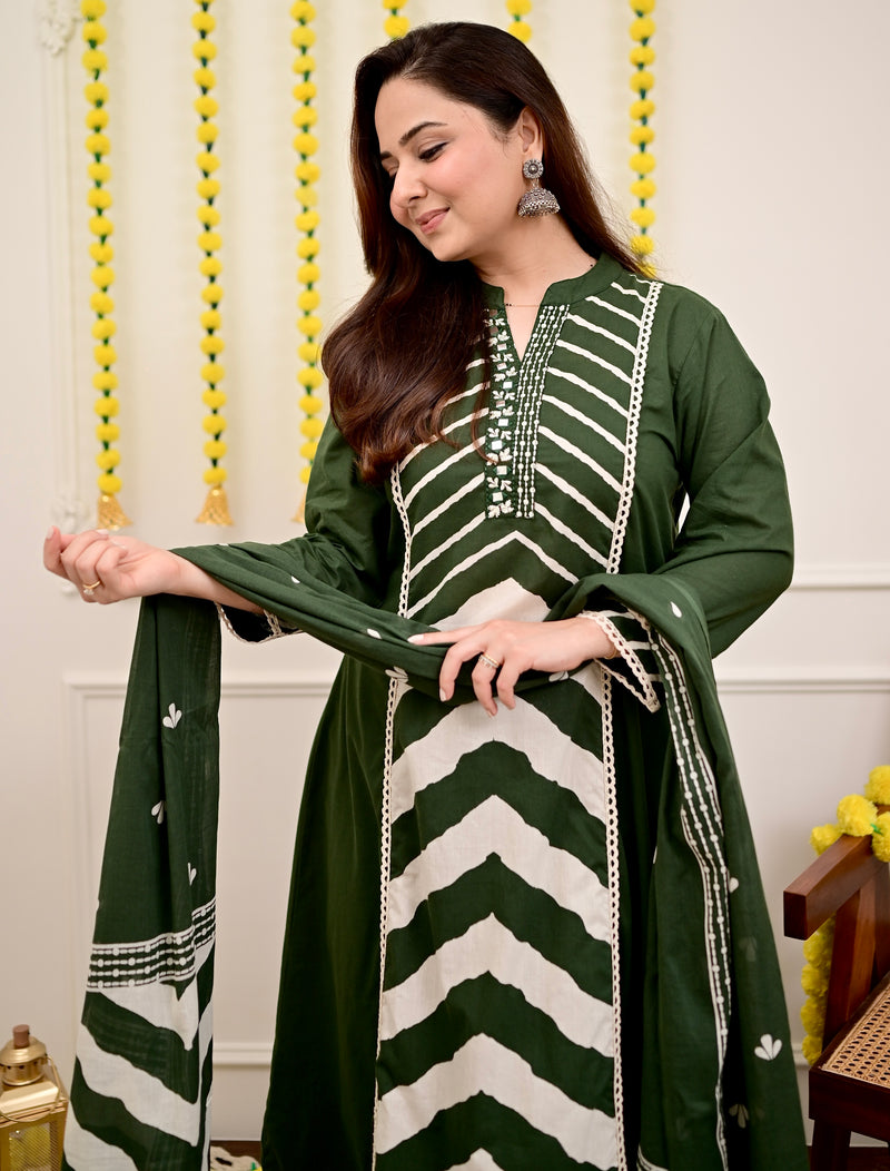 Premium Cotton A-Line Suit Set | Embroidered Elegance with Dupatta
