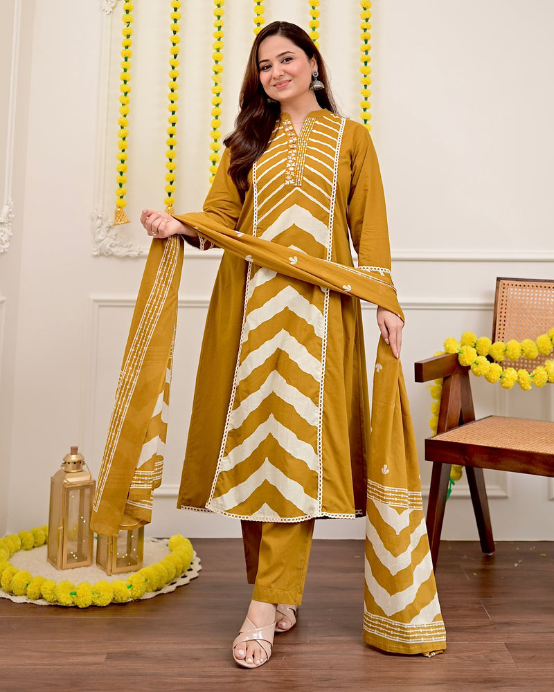 Premium Cotton A-Line Suit Set | Embroidered Elegance with Dupatta