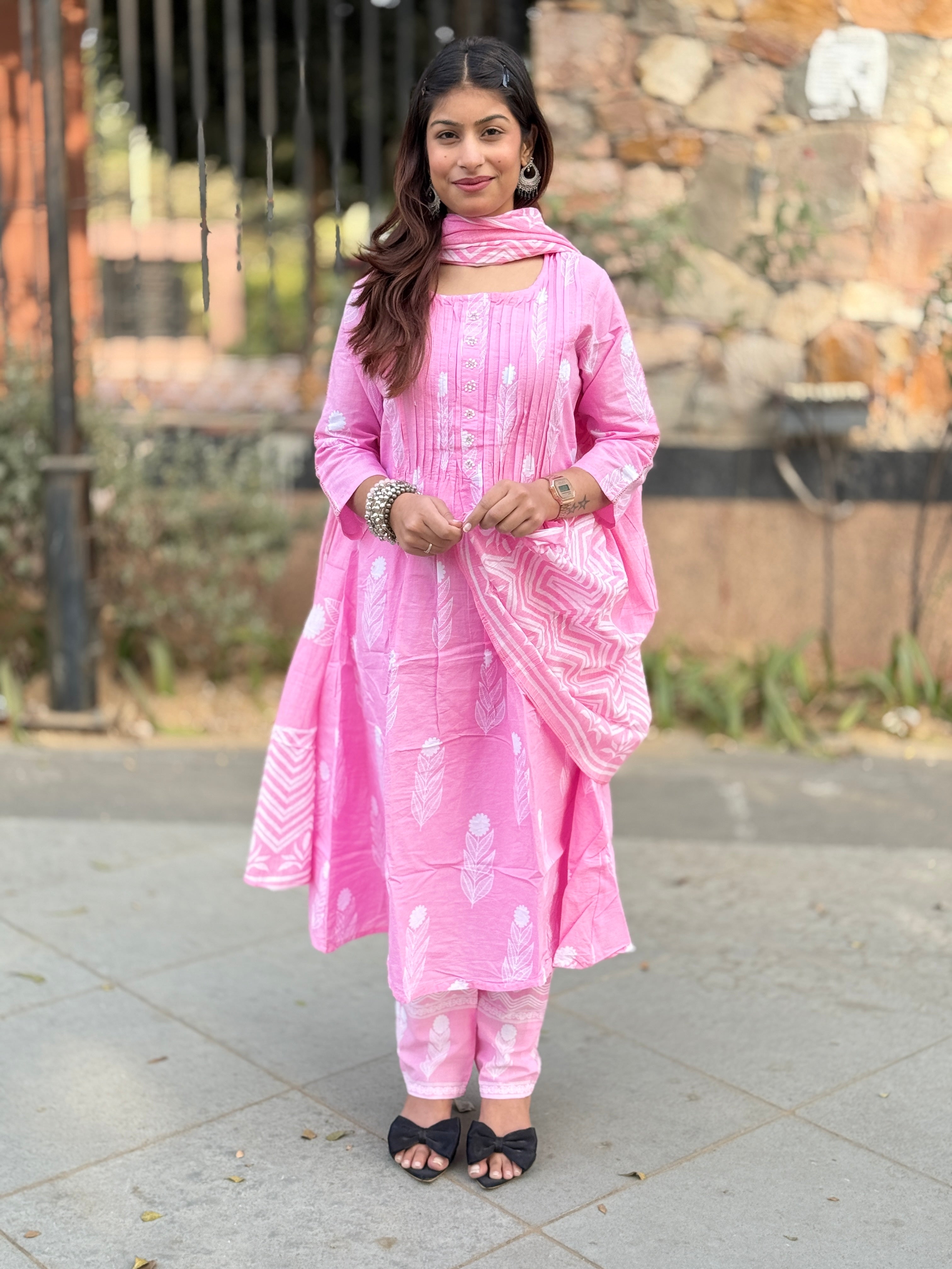 Baby Pink Pintax Cotton 3-Piece Suit