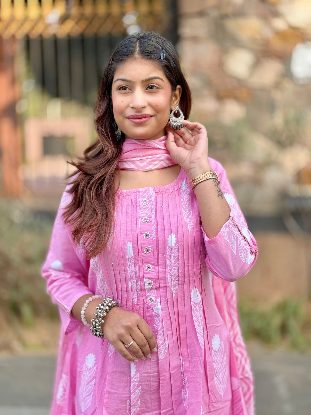 Baby Pink Pintax Cotton 3-Piece Suit