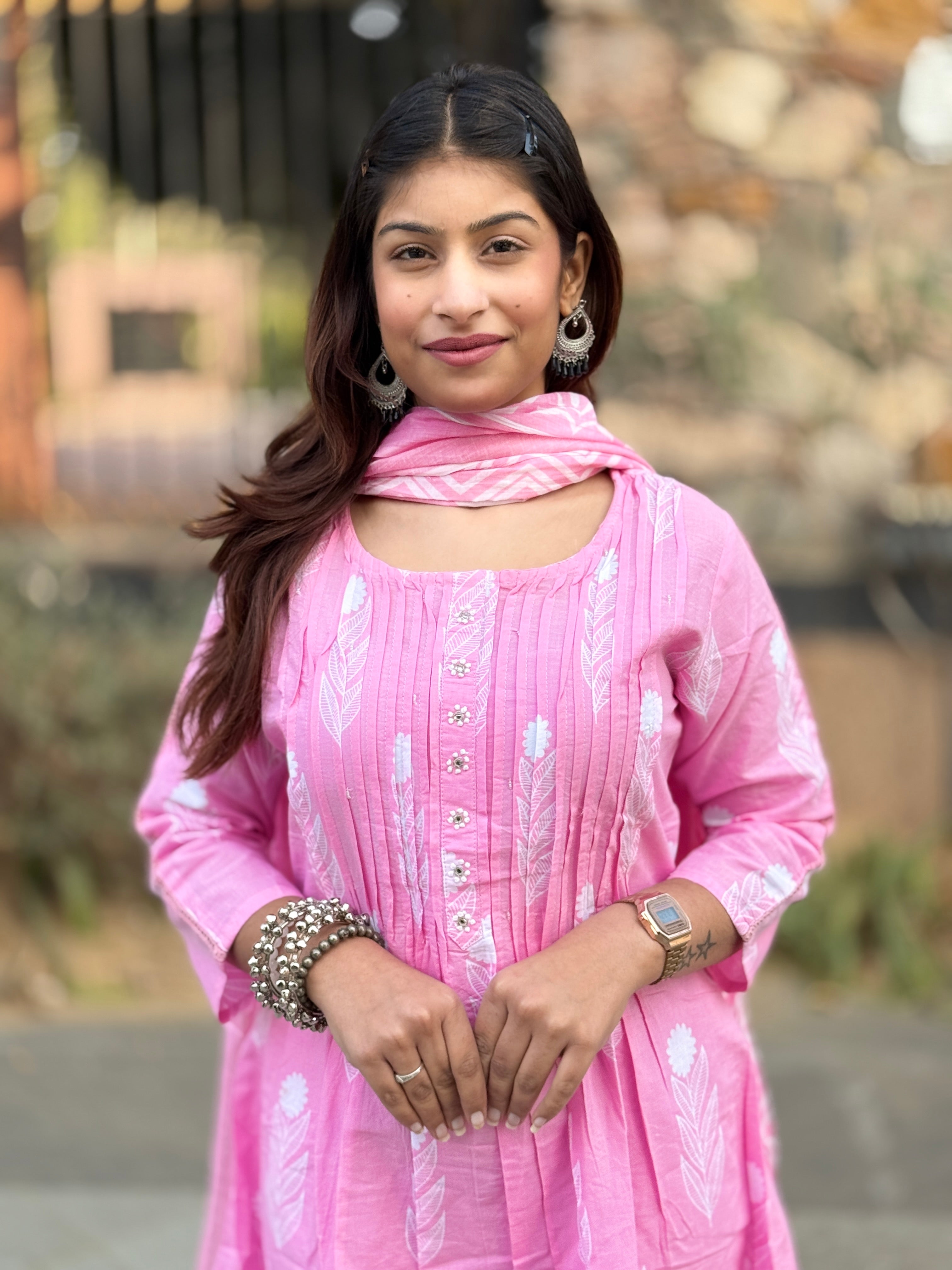 Baby Pink Pintax Cotton 3-Piece Suit