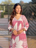 Pink V-Laddu Cotton Kurti Pant Set