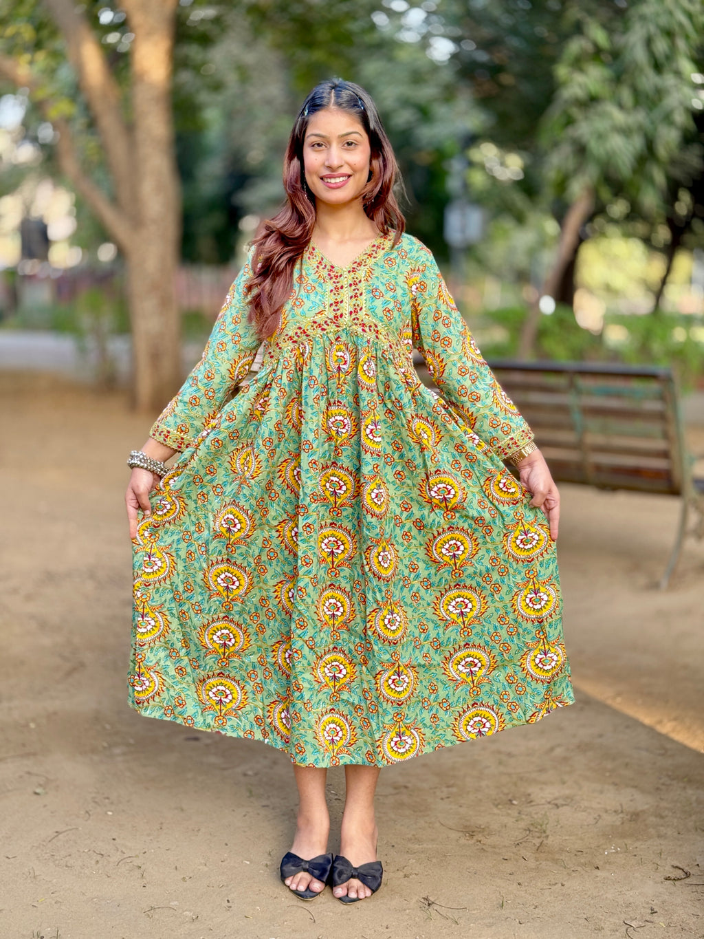 Olive Green Alia Cut Anarkali Kurti