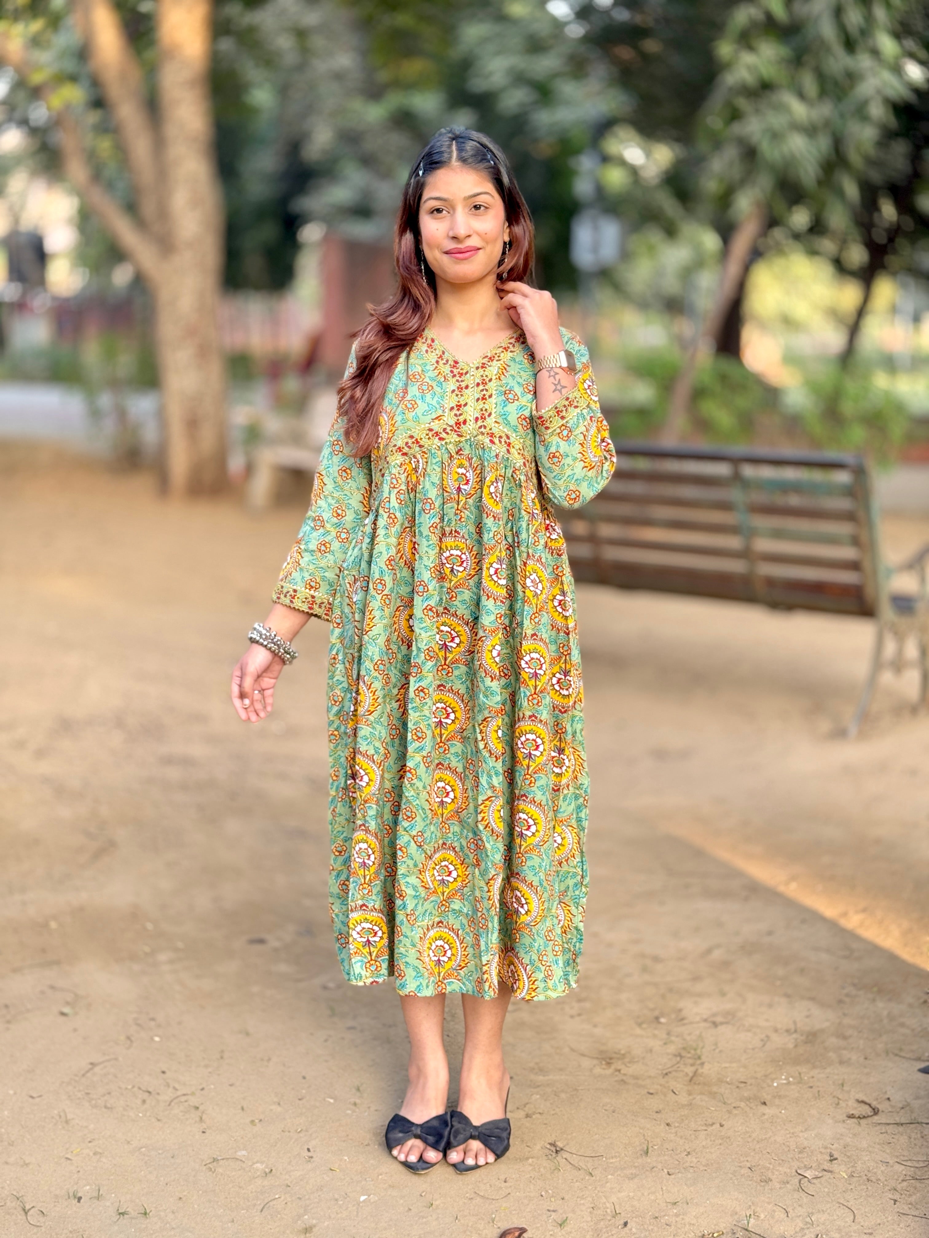 Olive Green Alia Cut Anarkali Kurti