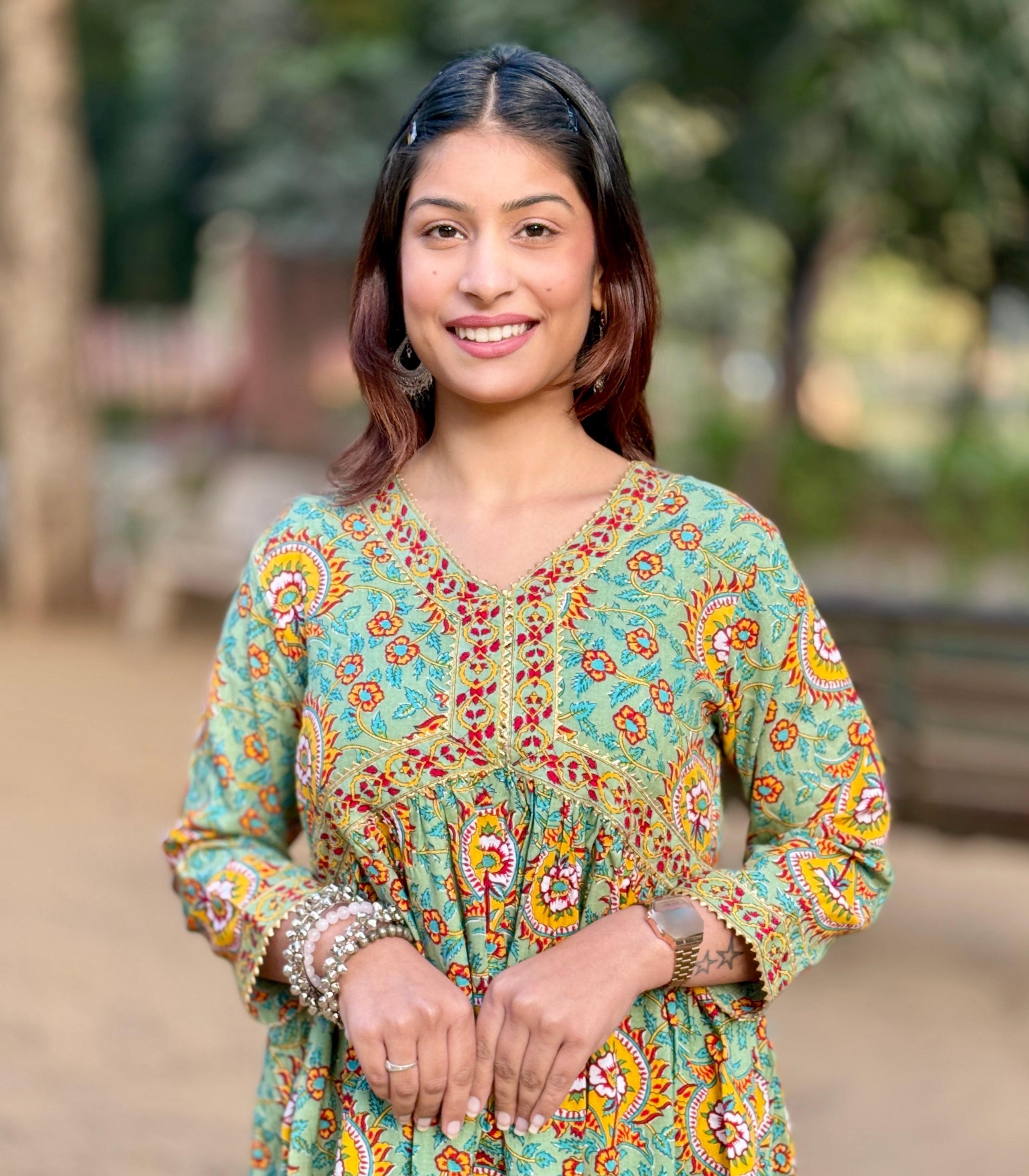 Olive Green Alia Cut Anarkali Kurti