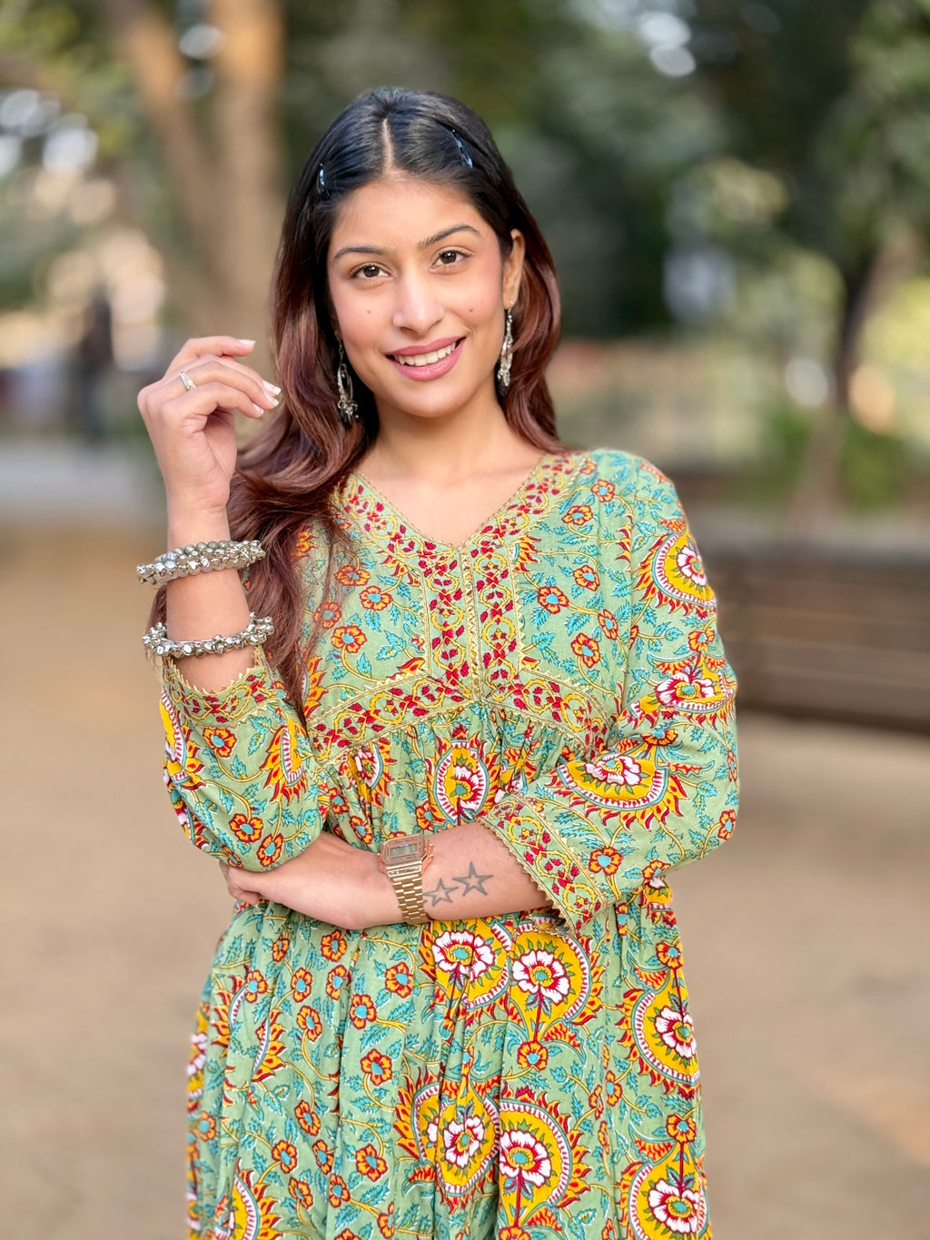 Olive Green Alia Cut Anarkali Kurti