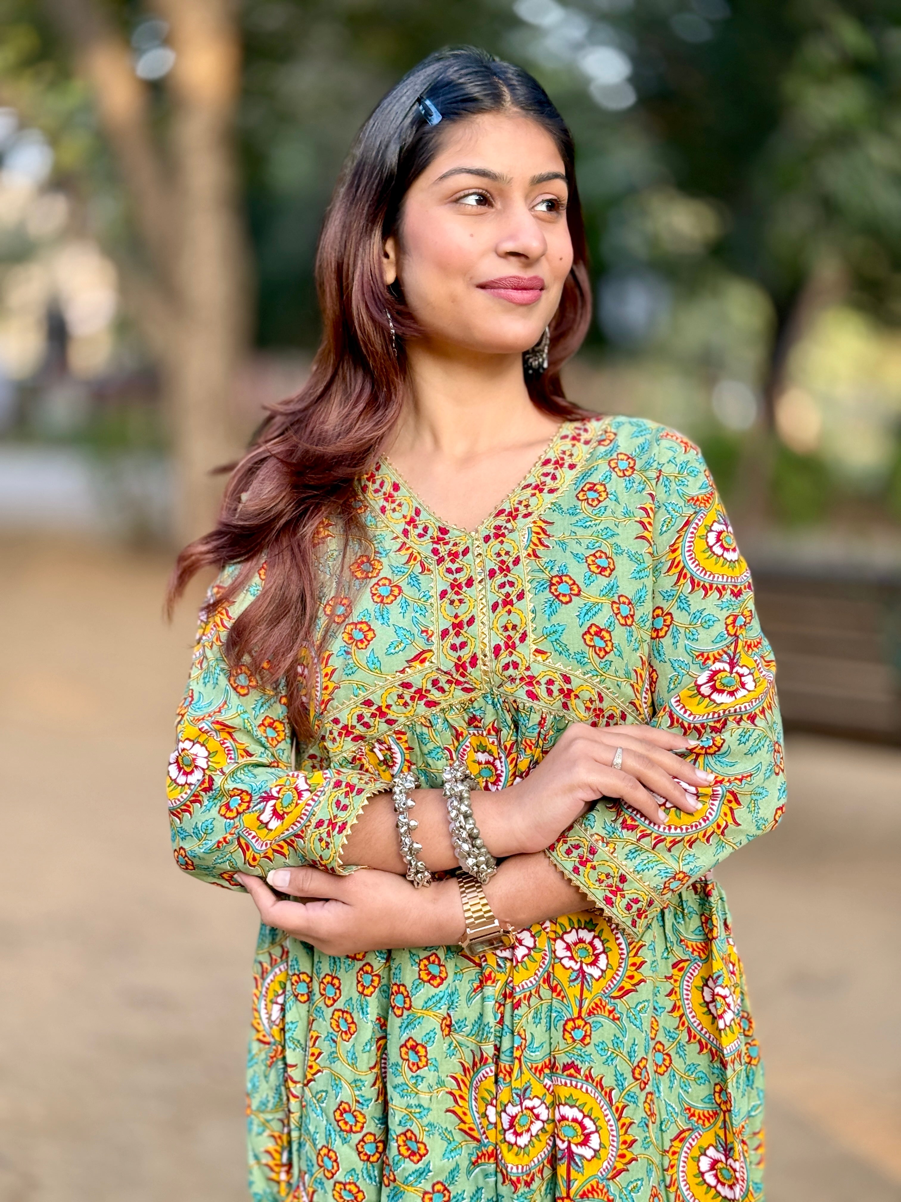 Olive Green Alia Cut Anarkali Kurti