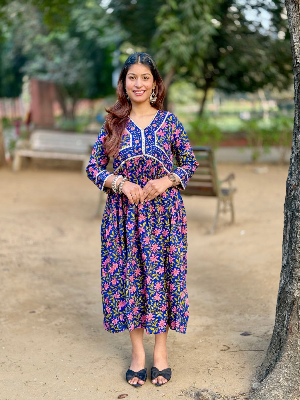 Blue Alia Cut Cotton Anarkali Set