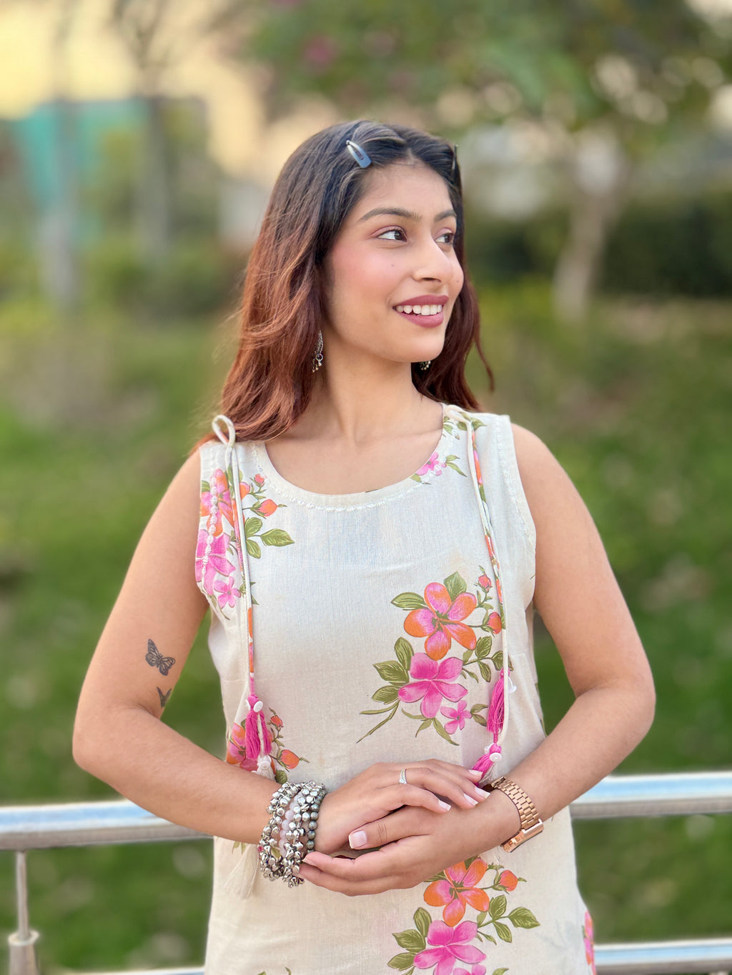 White Khadi Print Cotton Kurti Set