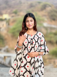 Black Block Print Cotton 3-Piece Suit