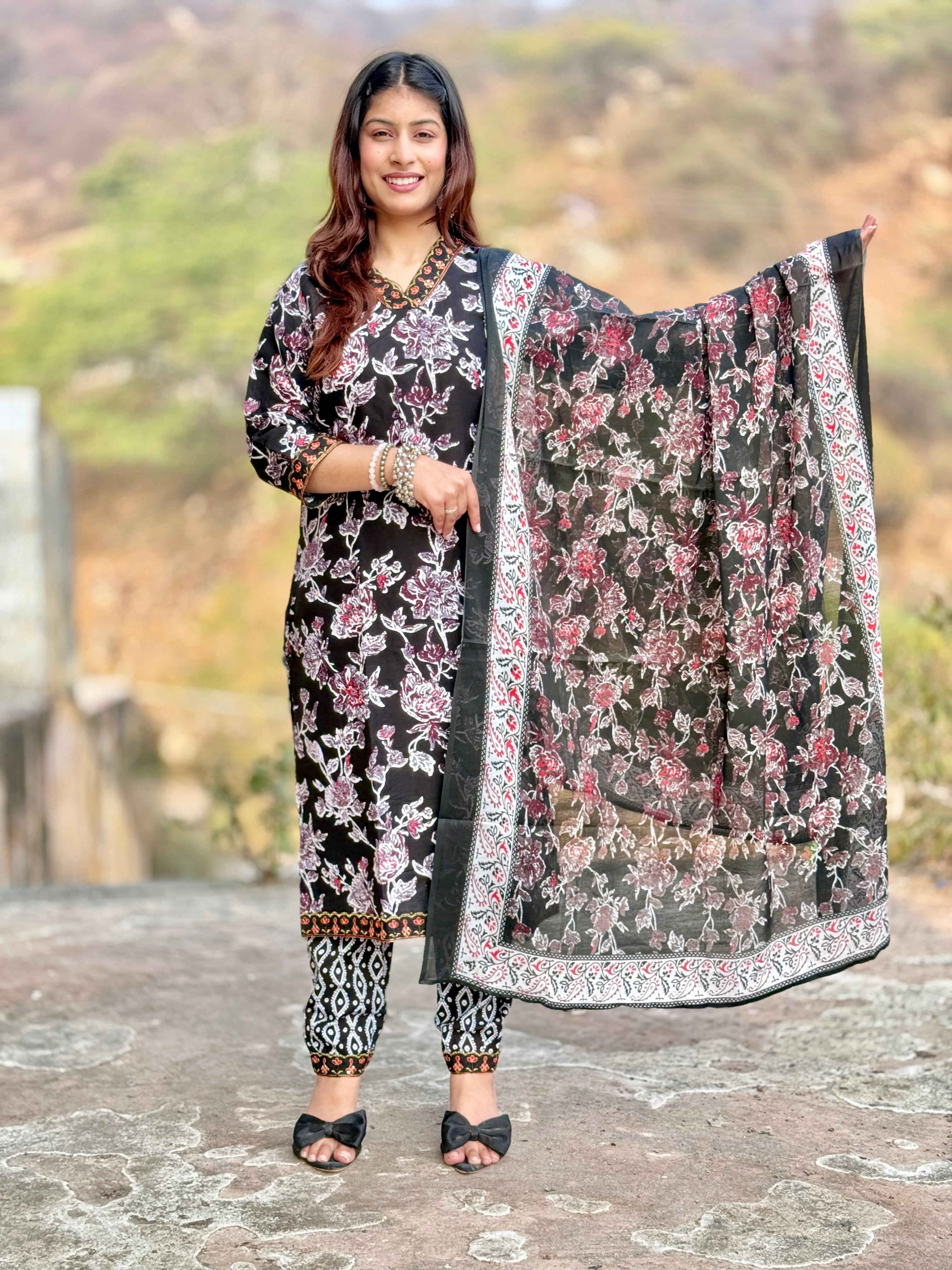 Black Afgani Style Cotton 3-Piece Suit