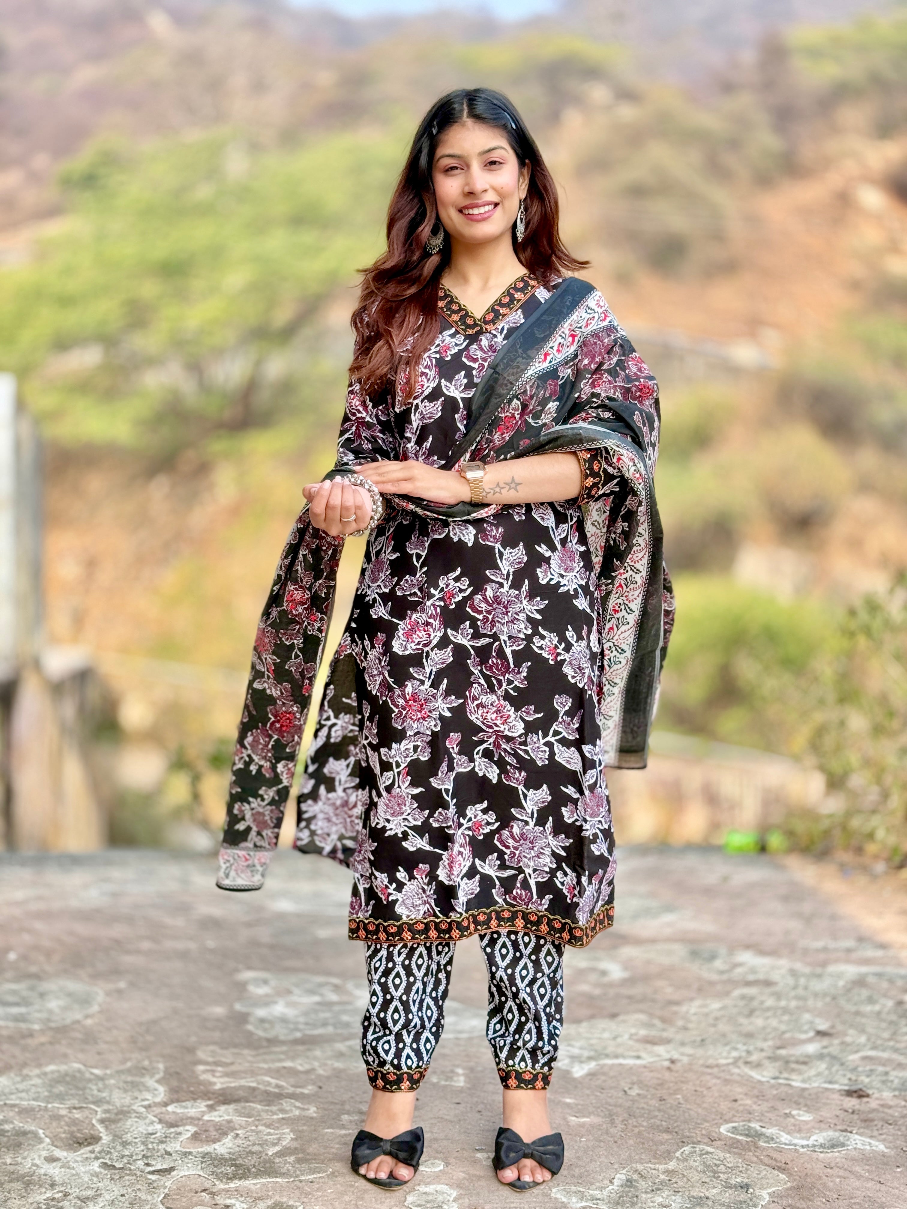 Black Afgani Style Cotton 3-Piece Suit