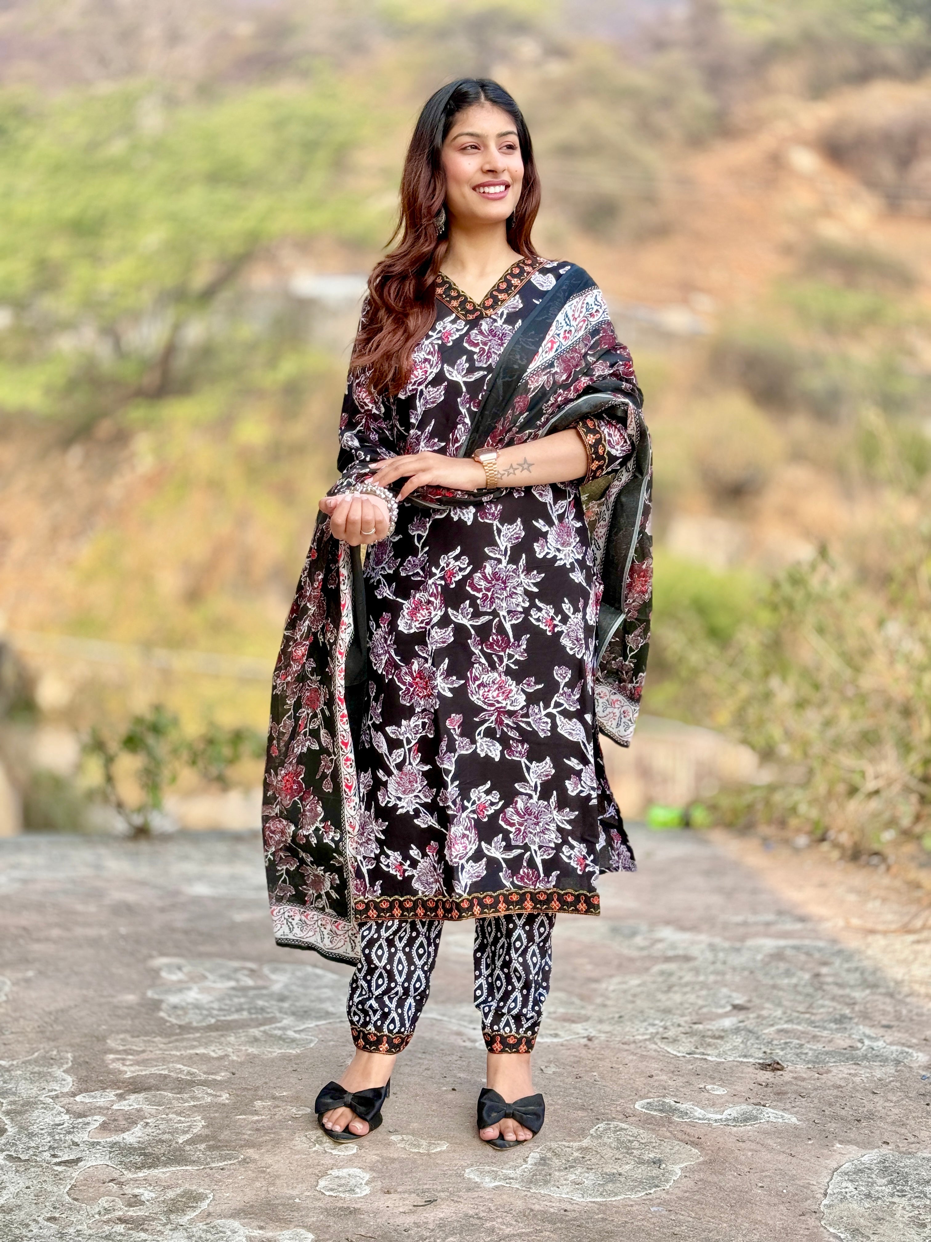 Black Afgani Style Cotton 3-Piece Suit