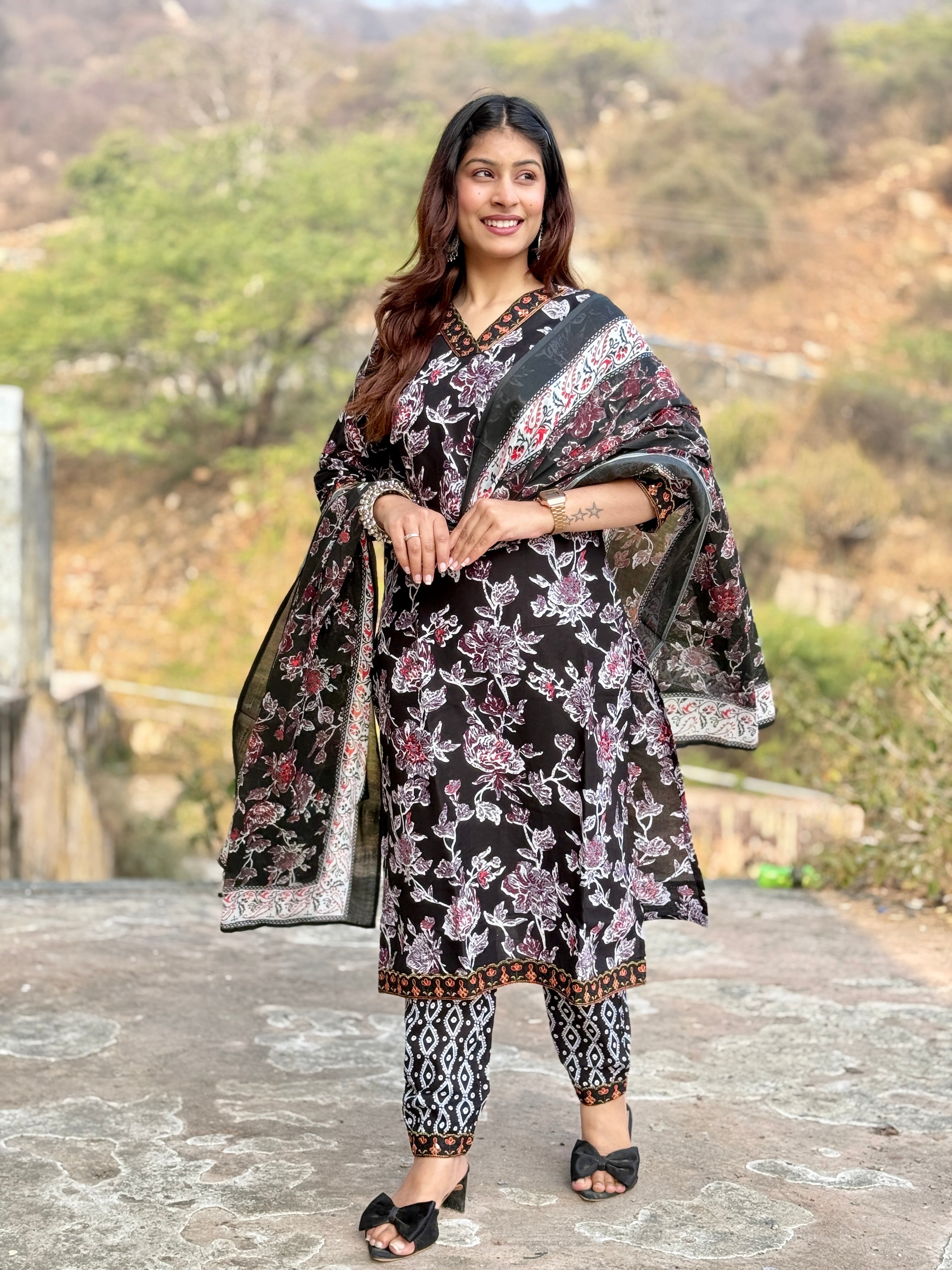 Black Afgani Style Cotton 3-Piece Suit