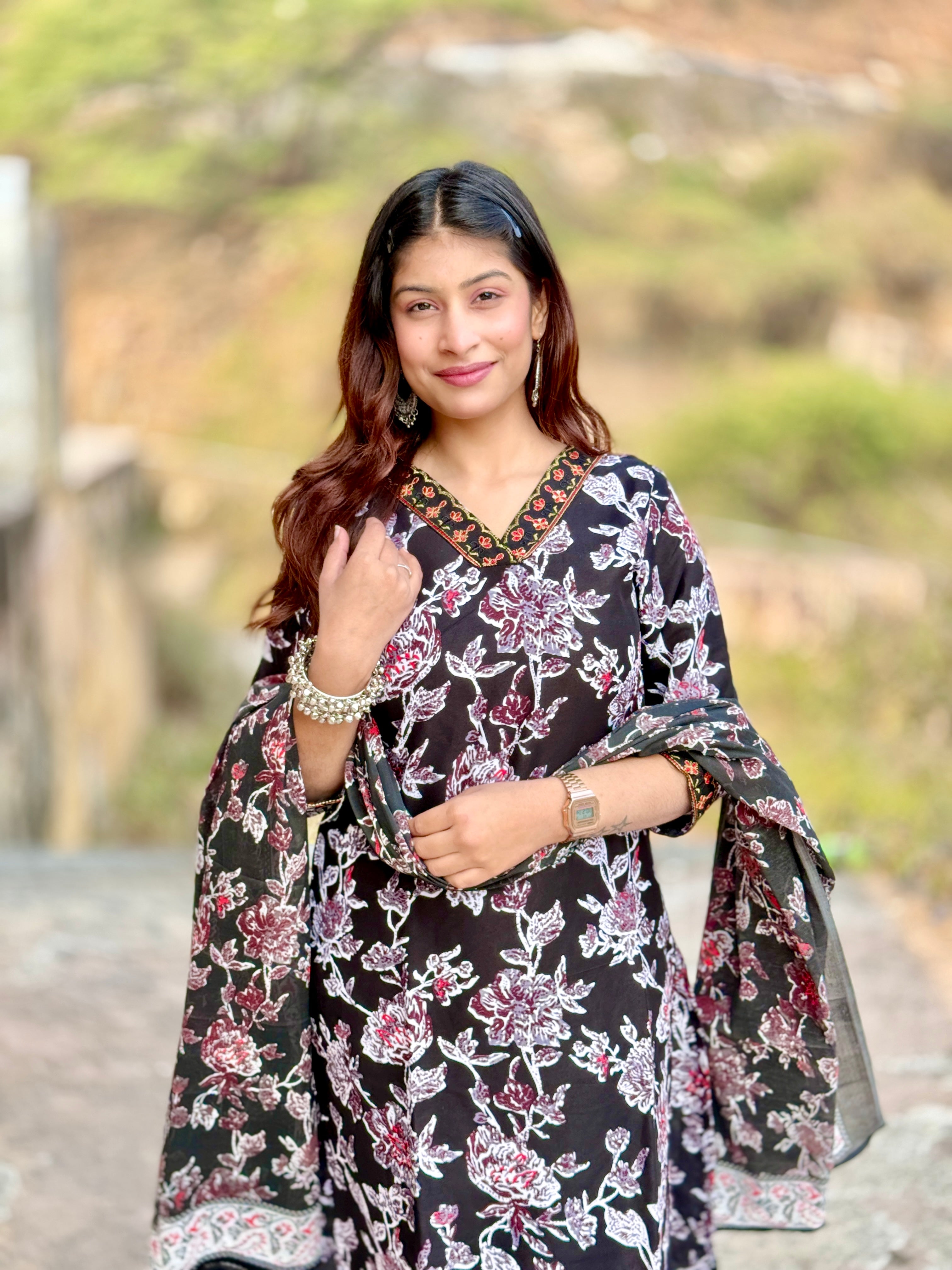 Black Afgani Style Cotton 3-Piece Suit