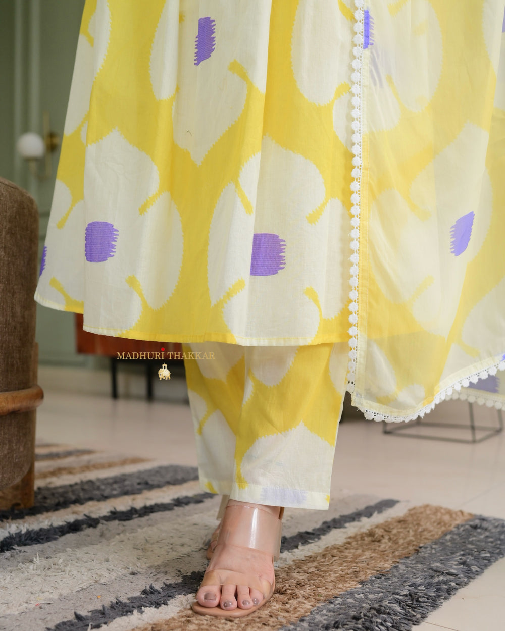 Yellow Lilac Pintex Floral Cotton Suit