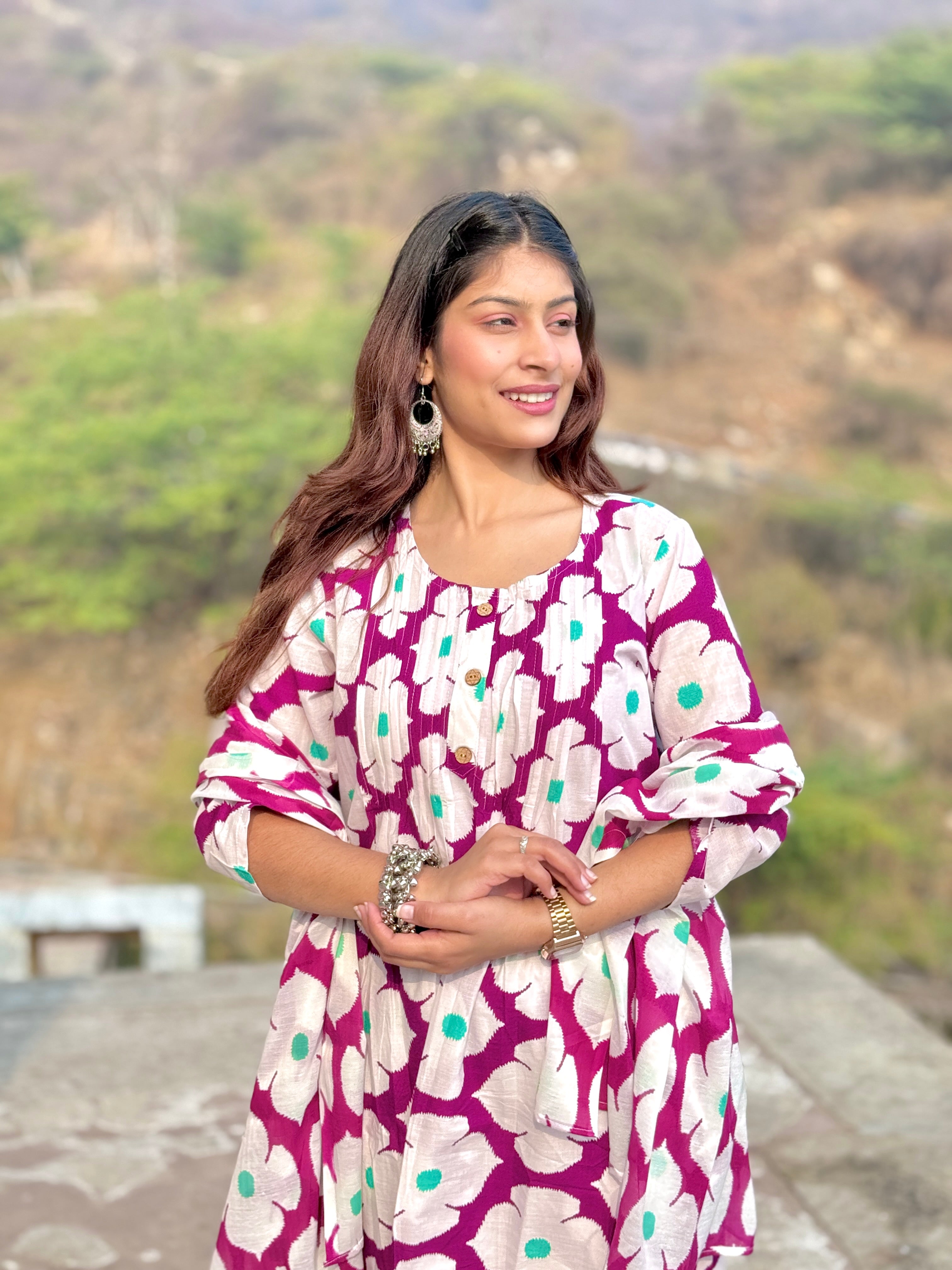 White Printed Casual Cotton Kurti