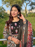 Black Floral Cotton 3-Piece Suit